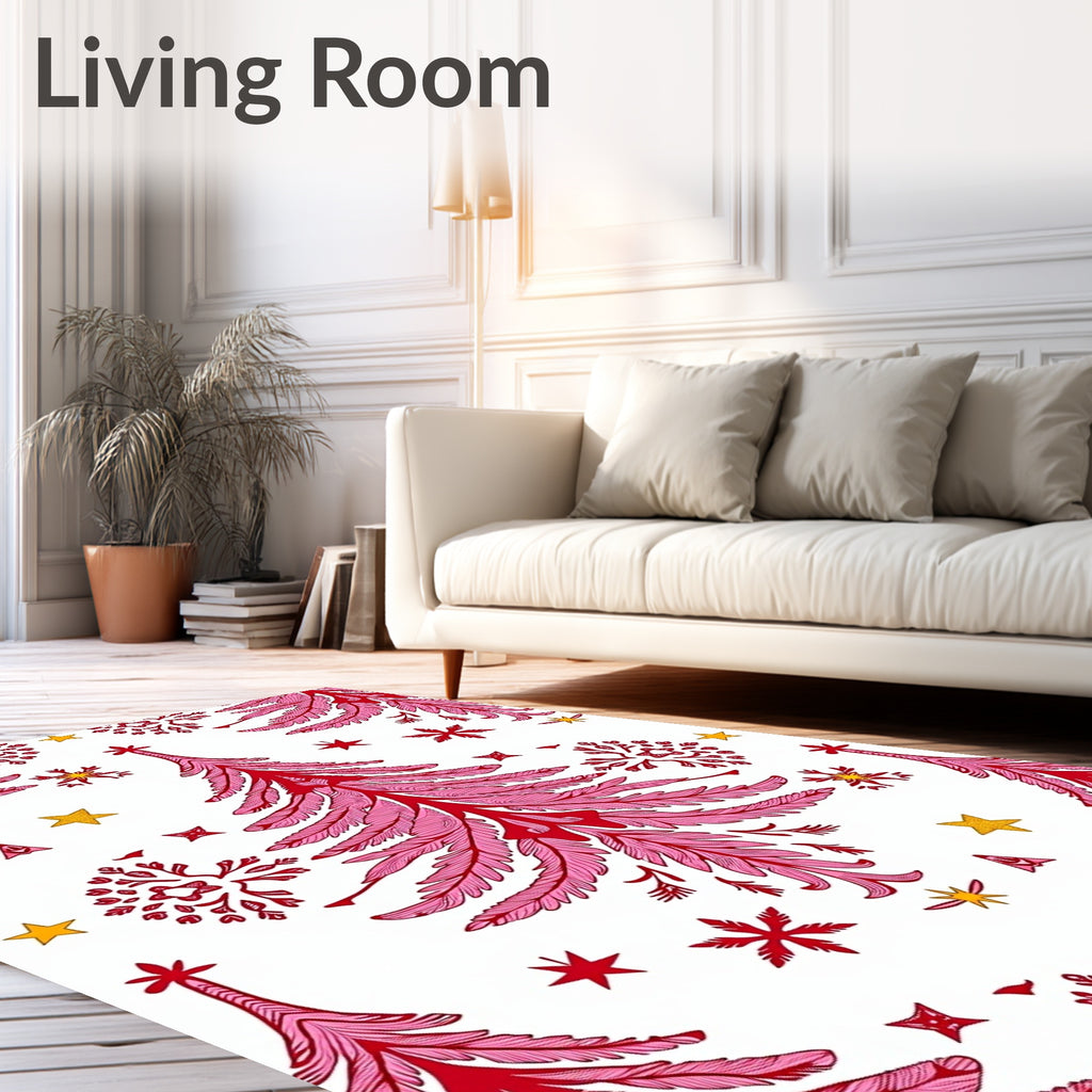 Pink Feathered Festive Christmas Trees Rug