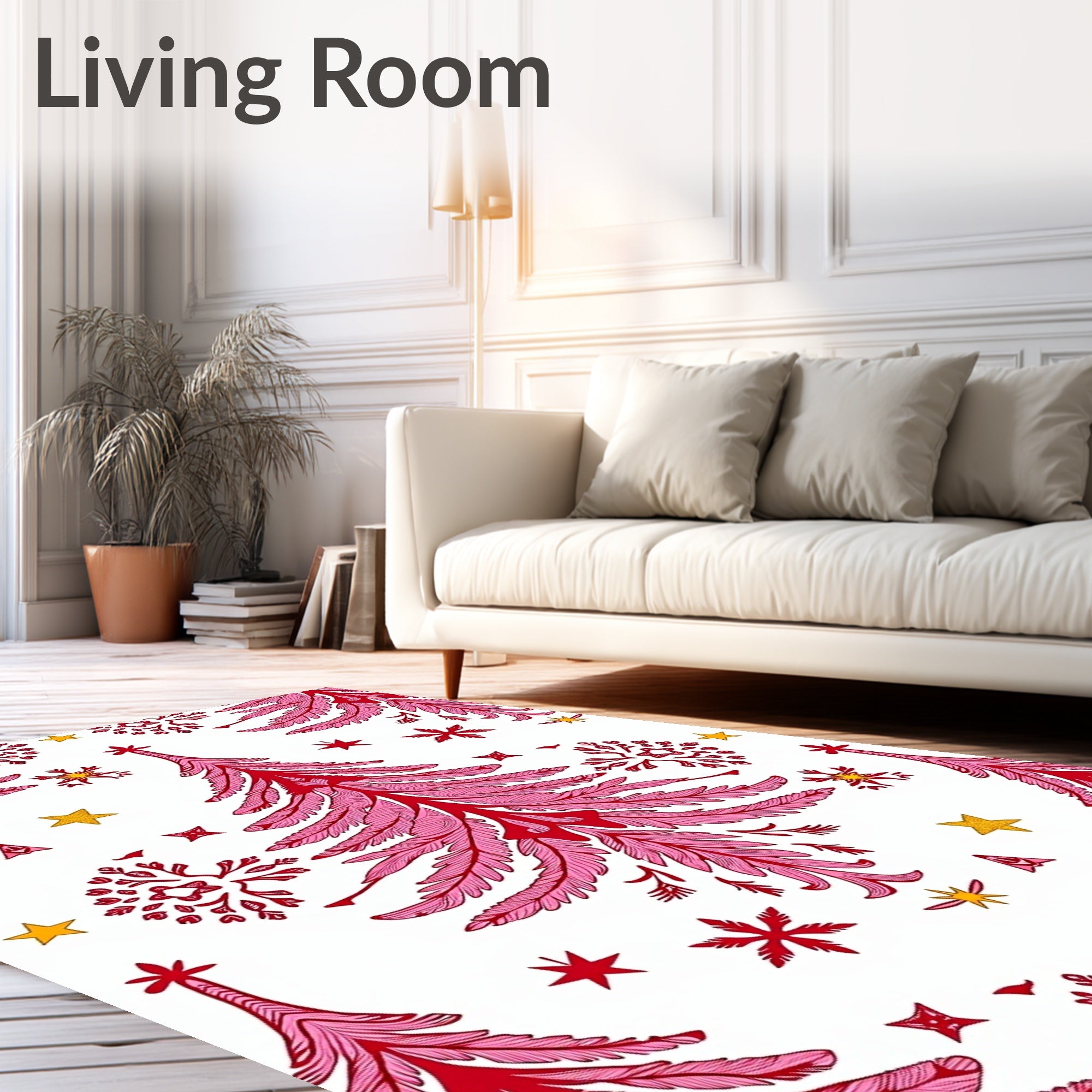 Pink Feathered Festive Christmas Trees Rug