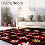 Joyful Santa Claus Snowflake Plaid Rug