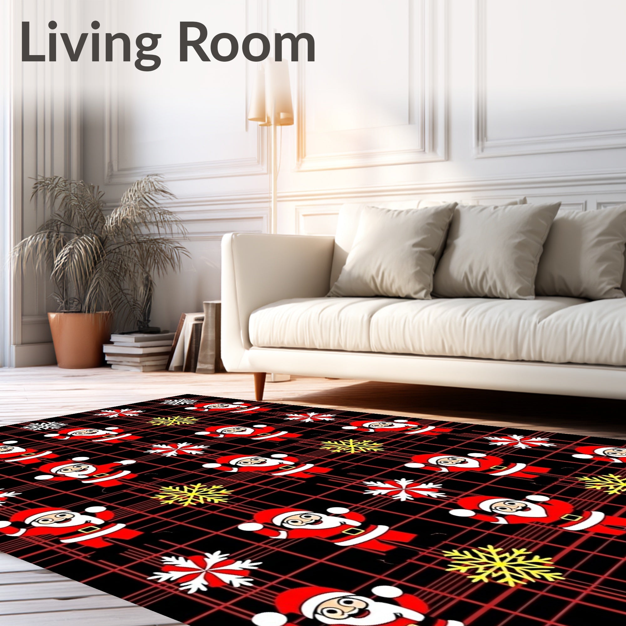 Joyful Santa Claus Snowflake Plaid Rug
