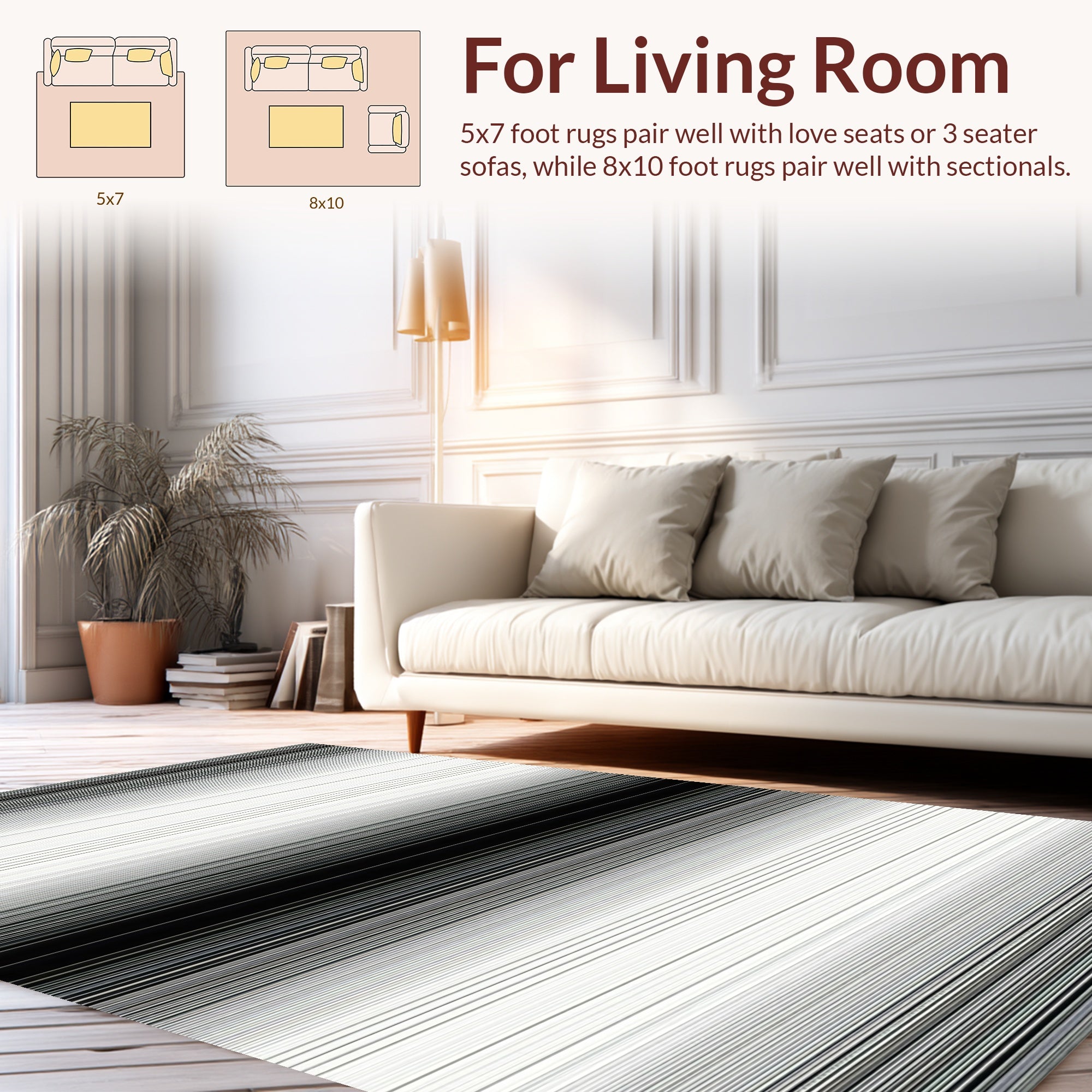 Modern Black White Gradation Stripes Rug