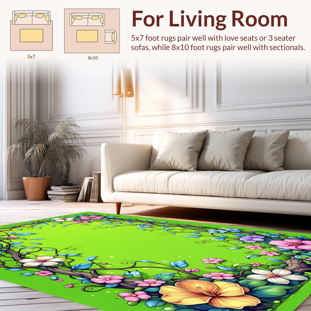 Vibrant Garden Floral Vine Pattern Rug