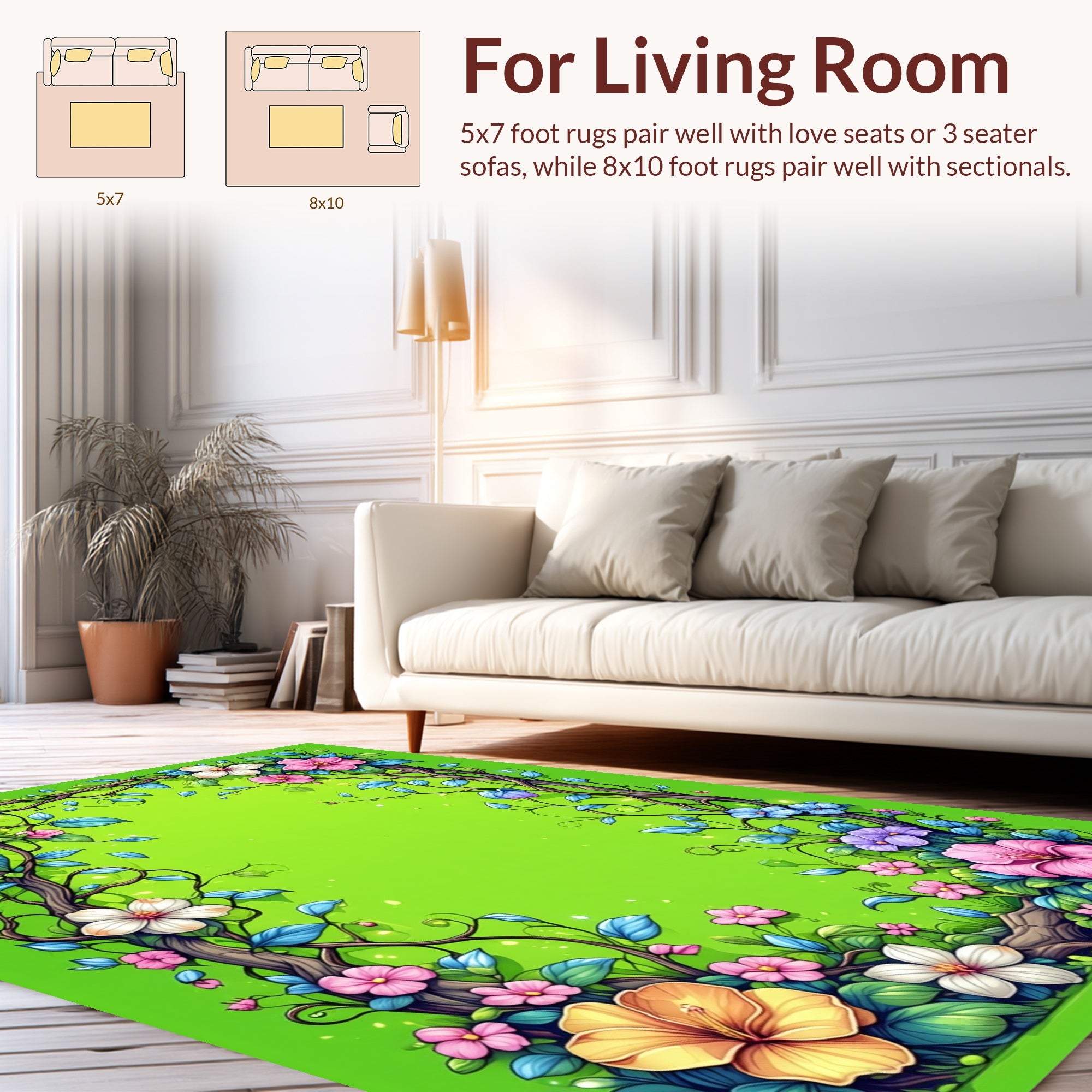 Vibrant Garden Floral Vine Pattern Rug