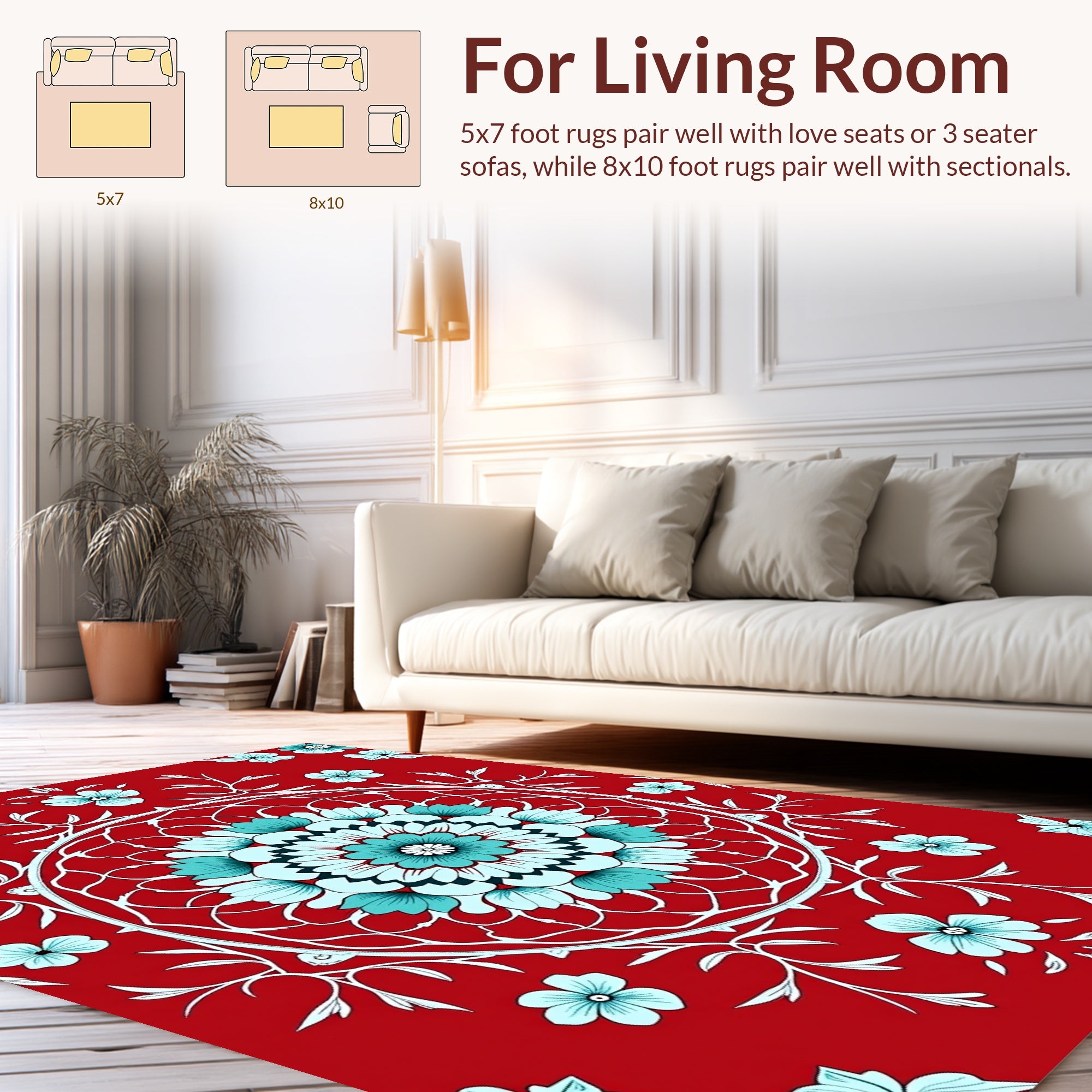 Red Floral Mandala Pattern Rug