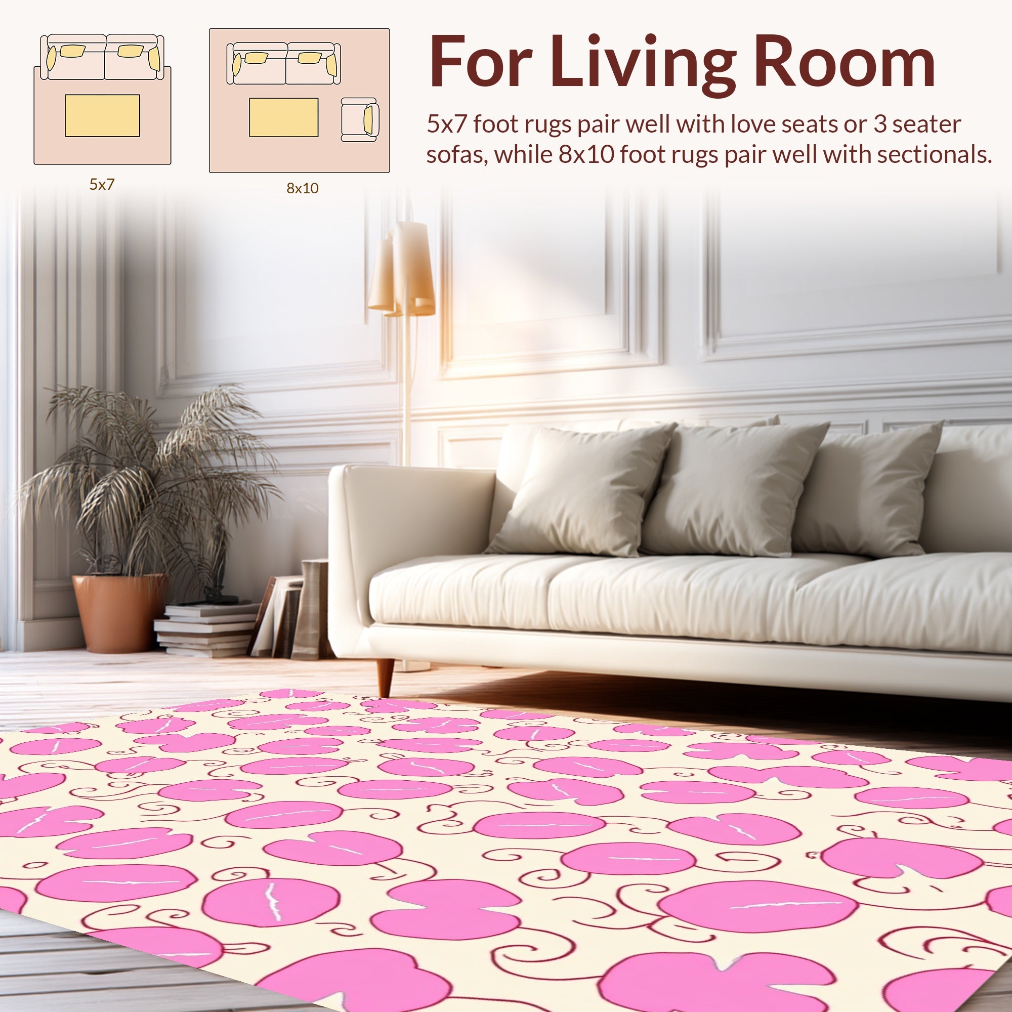 Pink Floral Swirl Pattern Design Rug