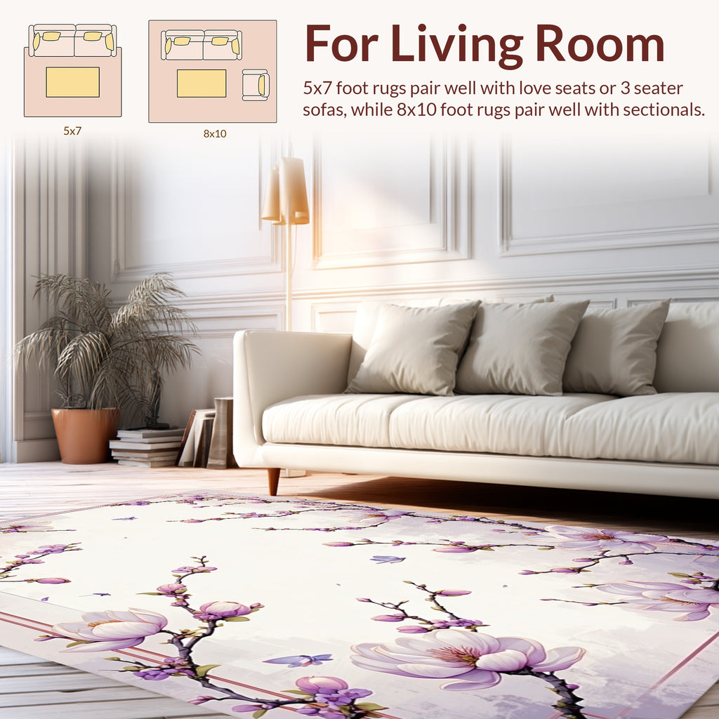 Delicate Floral Butterfly Meadow Pattern Rug