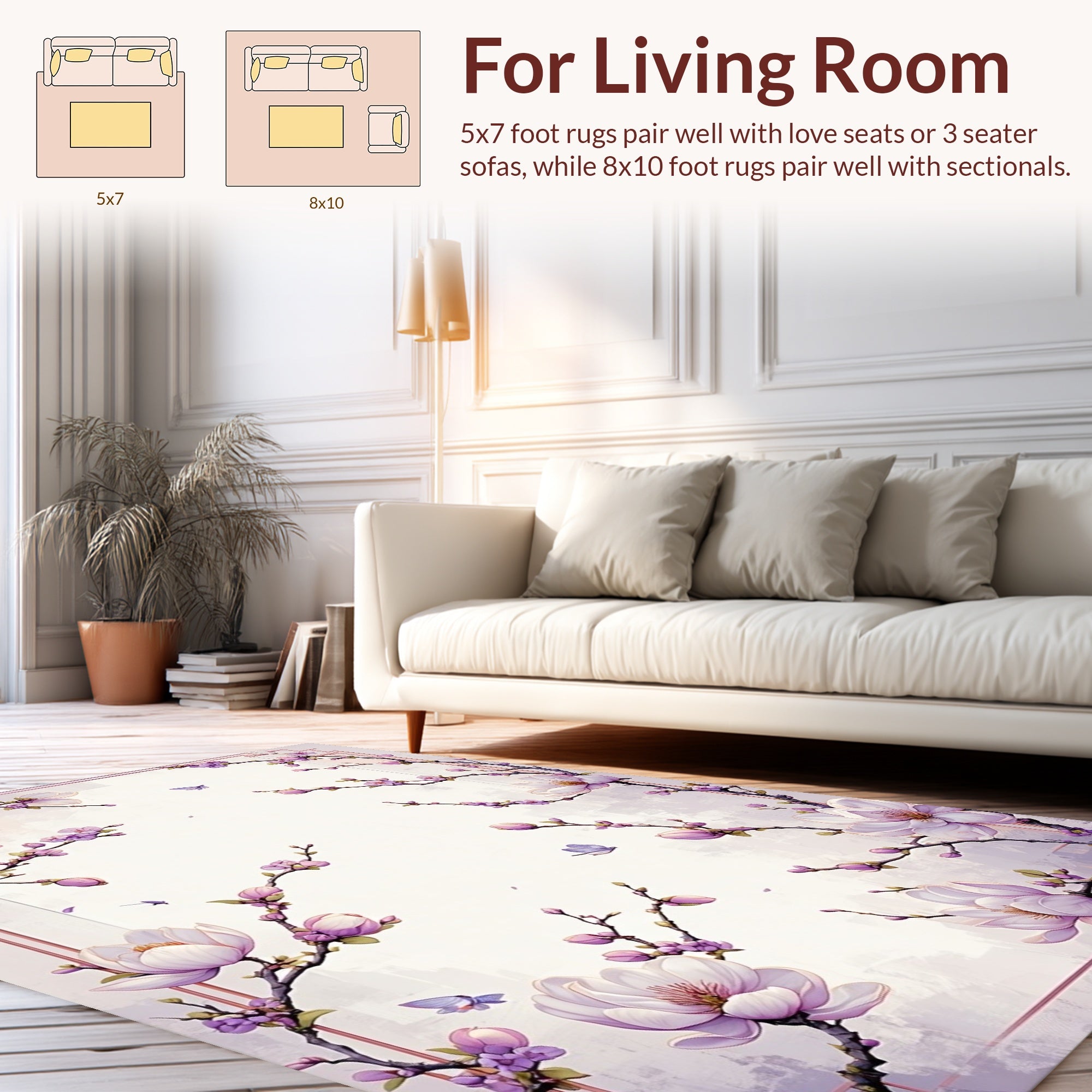 Delicate Floral Butterfly Meadow Pattern Rug