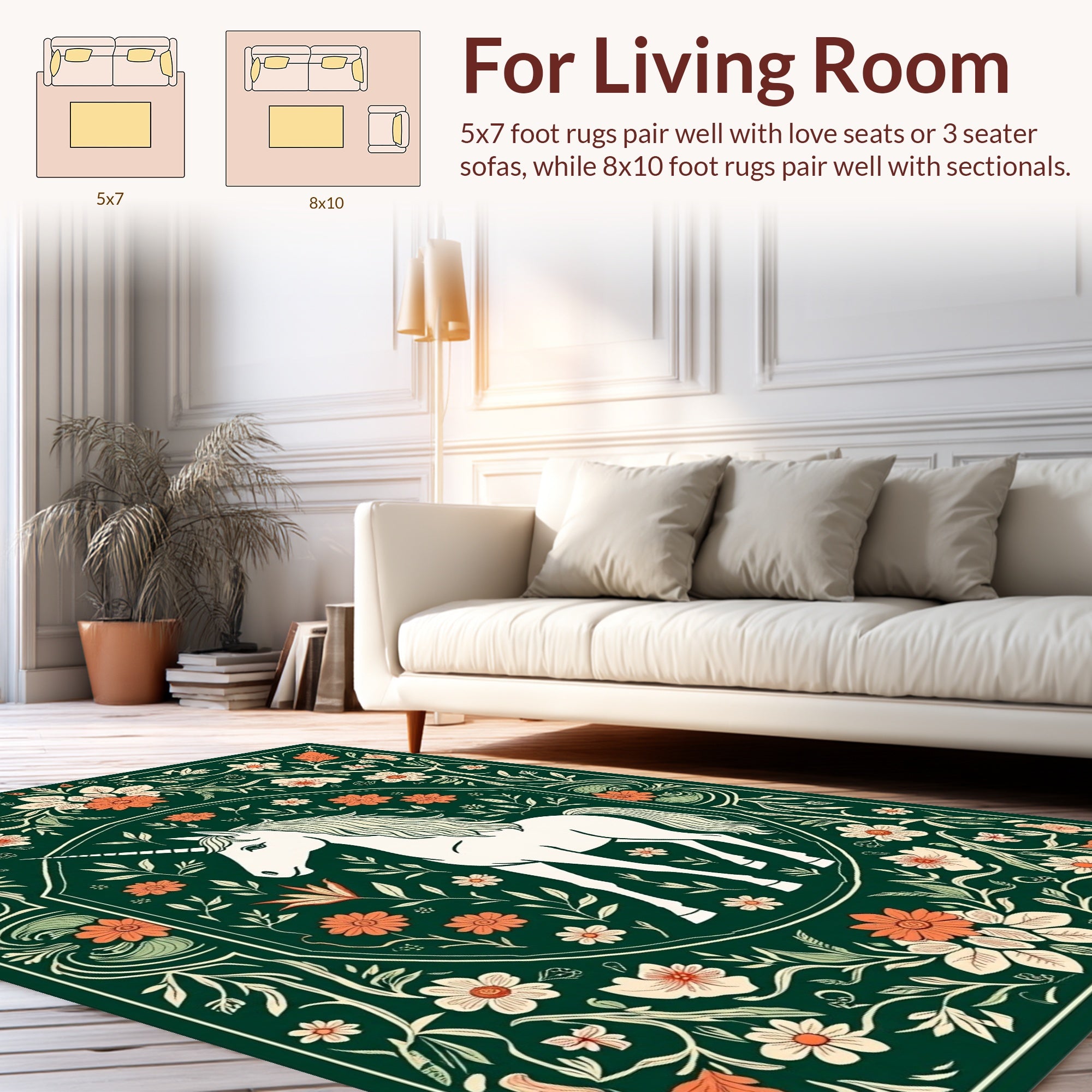 Enchanted Unicorn Floral Meadow Design Rug