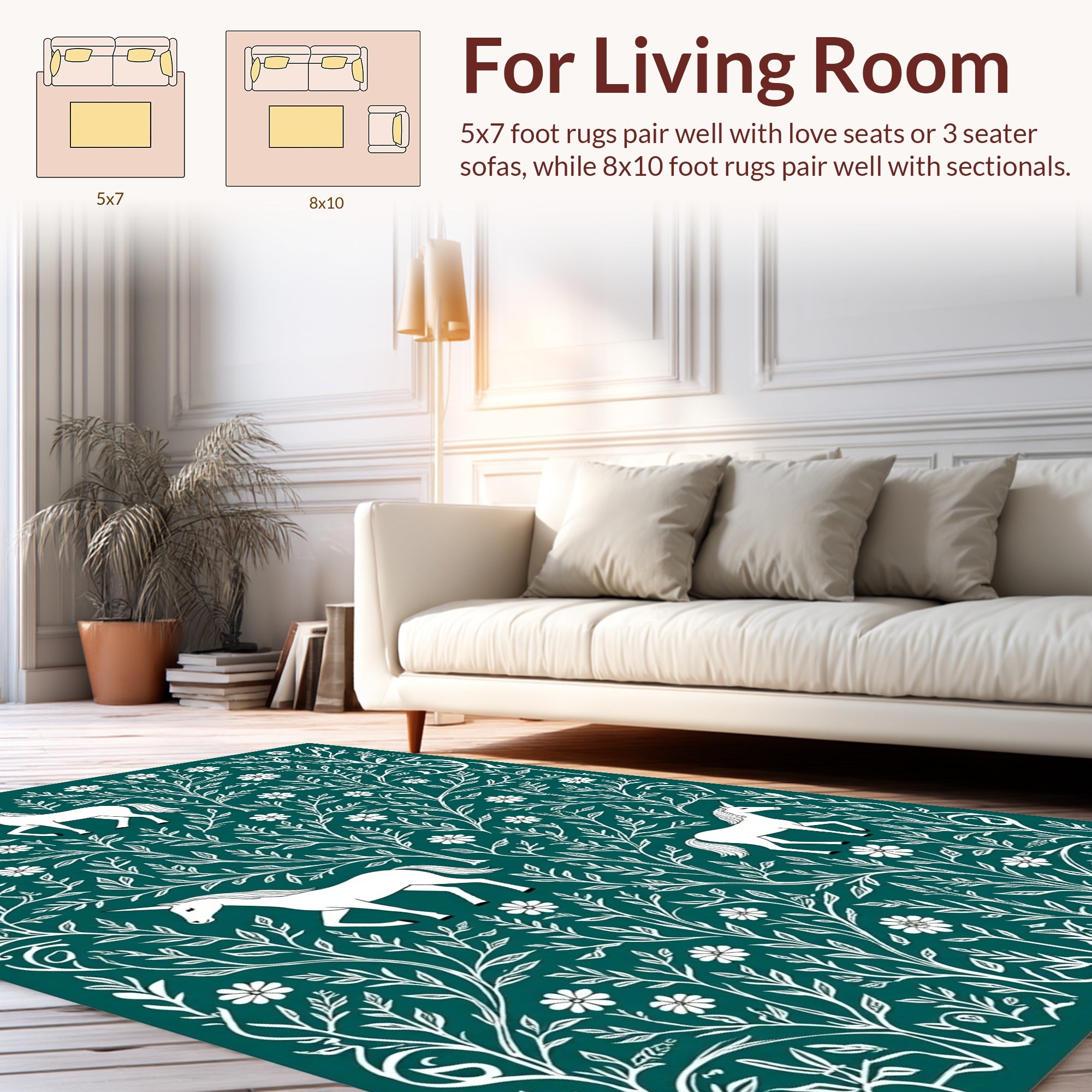Enchanted Garden Unicorns White Floral Rug