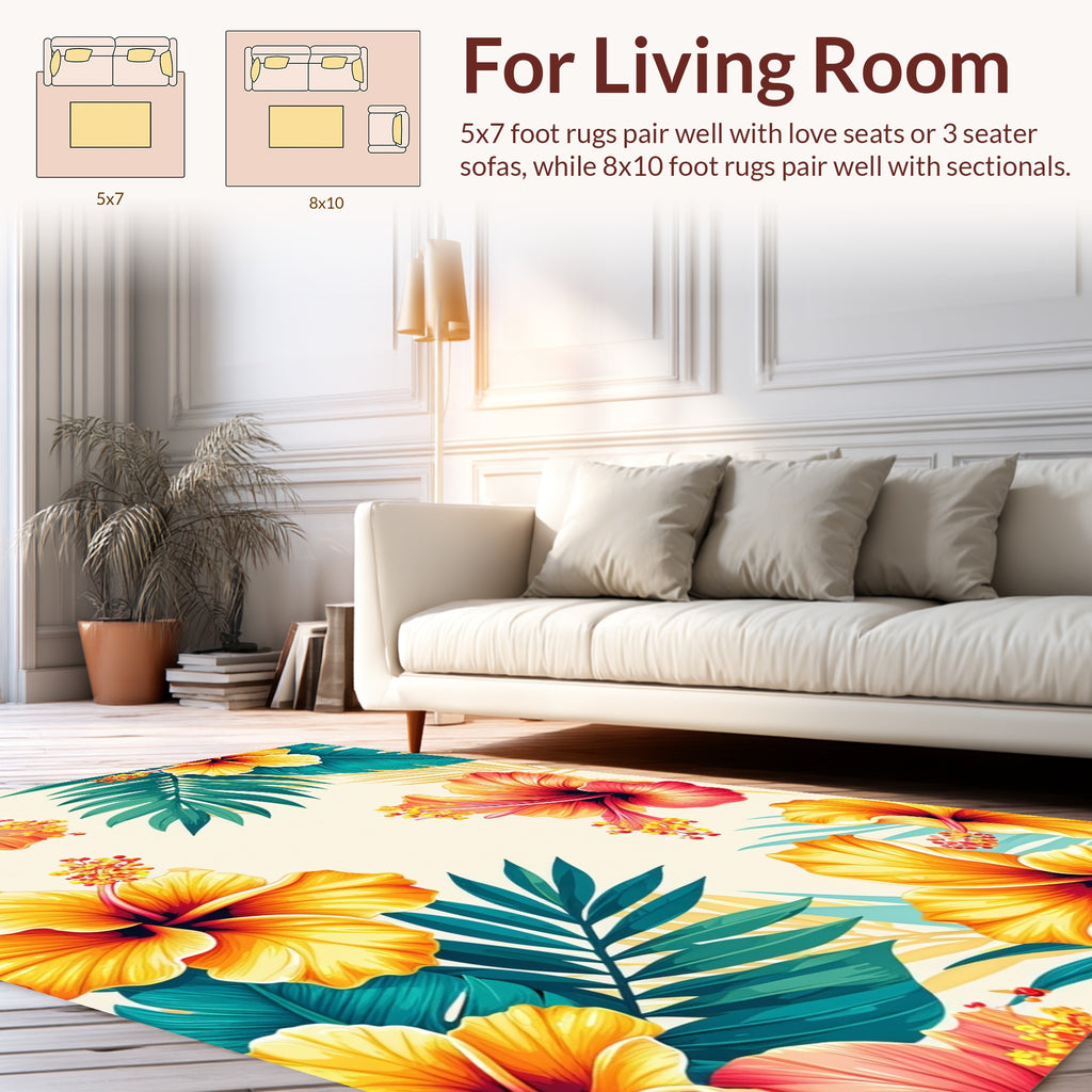 Tropical Hibiscus Floral Tropical Pattern Rug