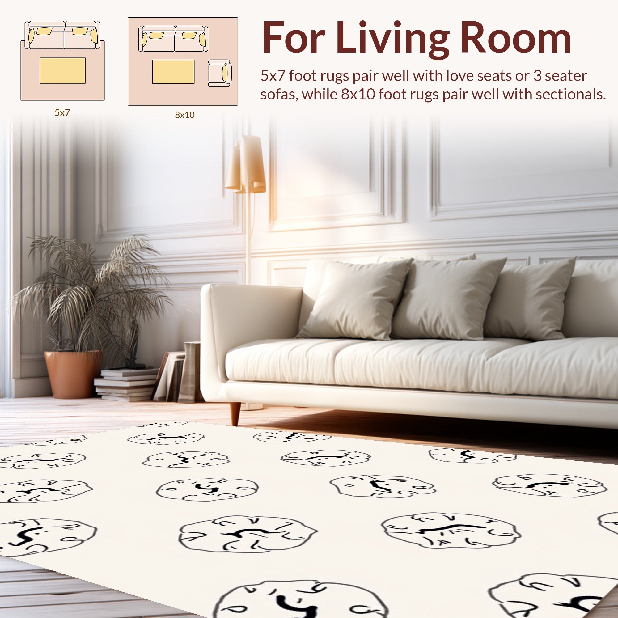 Abstract Hand-Drawn Floral Pattern Rug