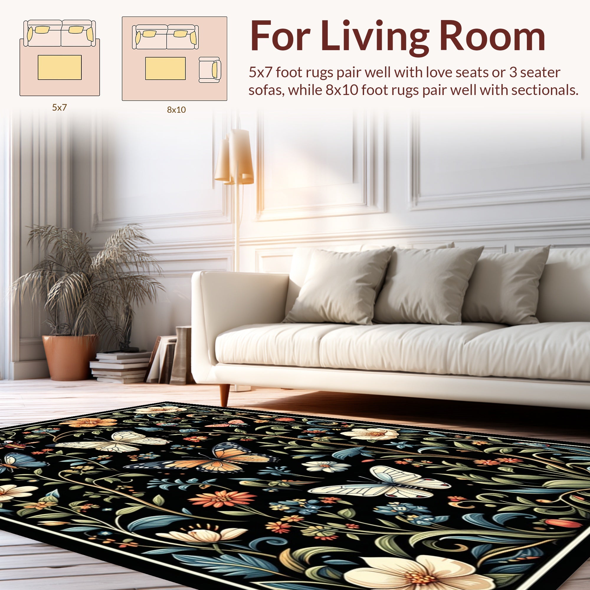 Floral Garden Butterfly Pattern Rug