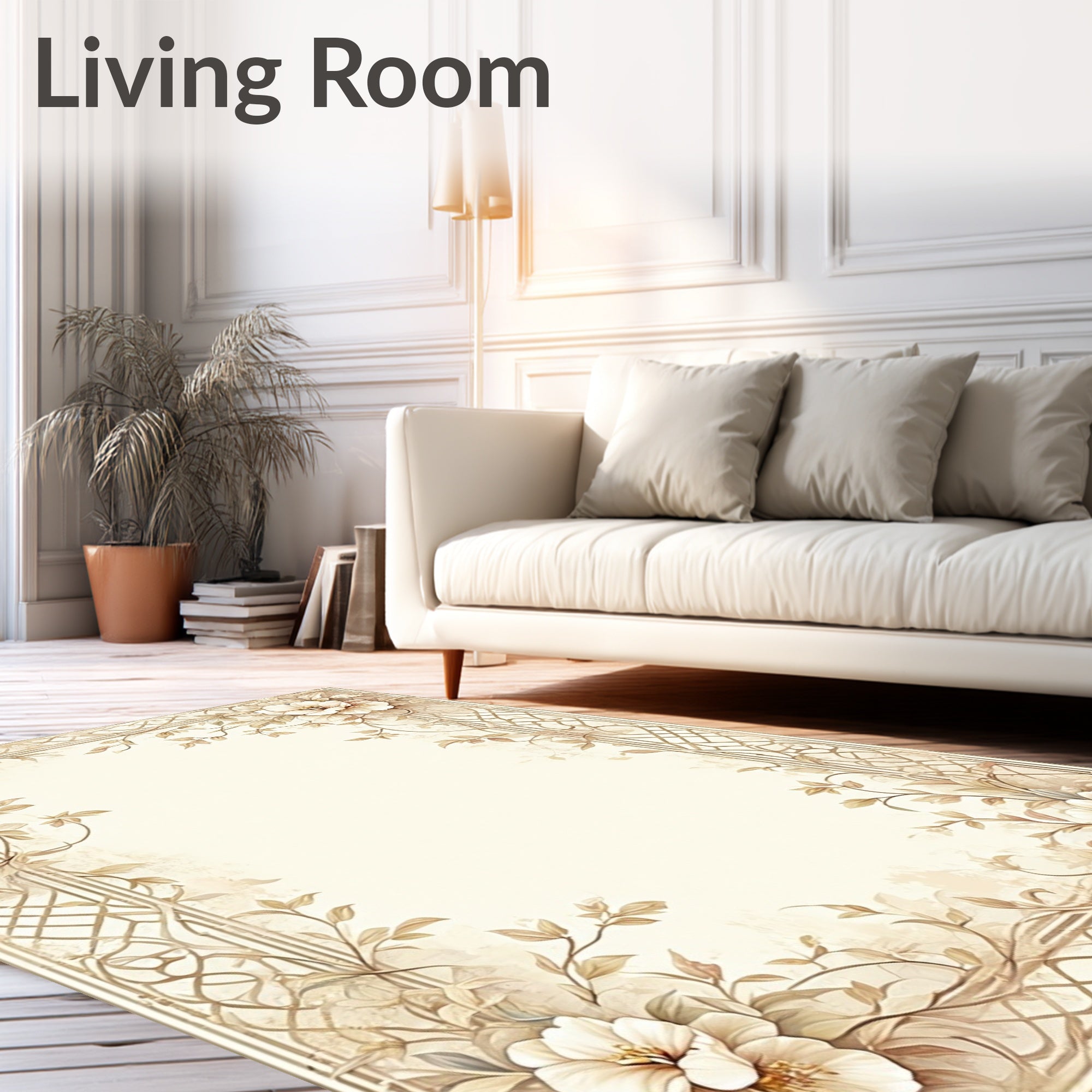 Vintage Floral Vine With Geometric Borders Rug
