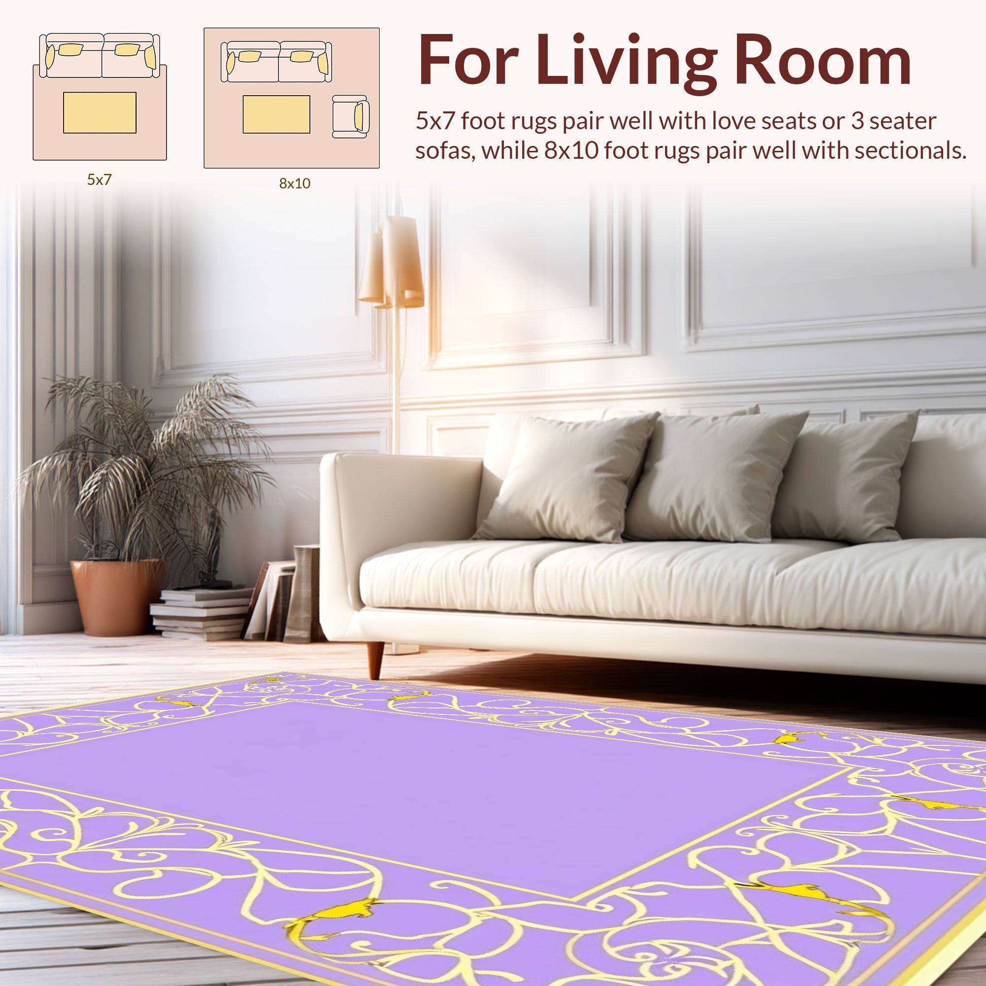 Whimsical Gold Vine Pattern Rug