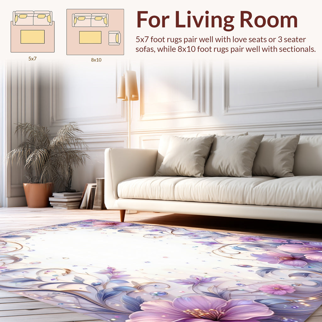 Soft Floral Swirls with Dewdrops Rug