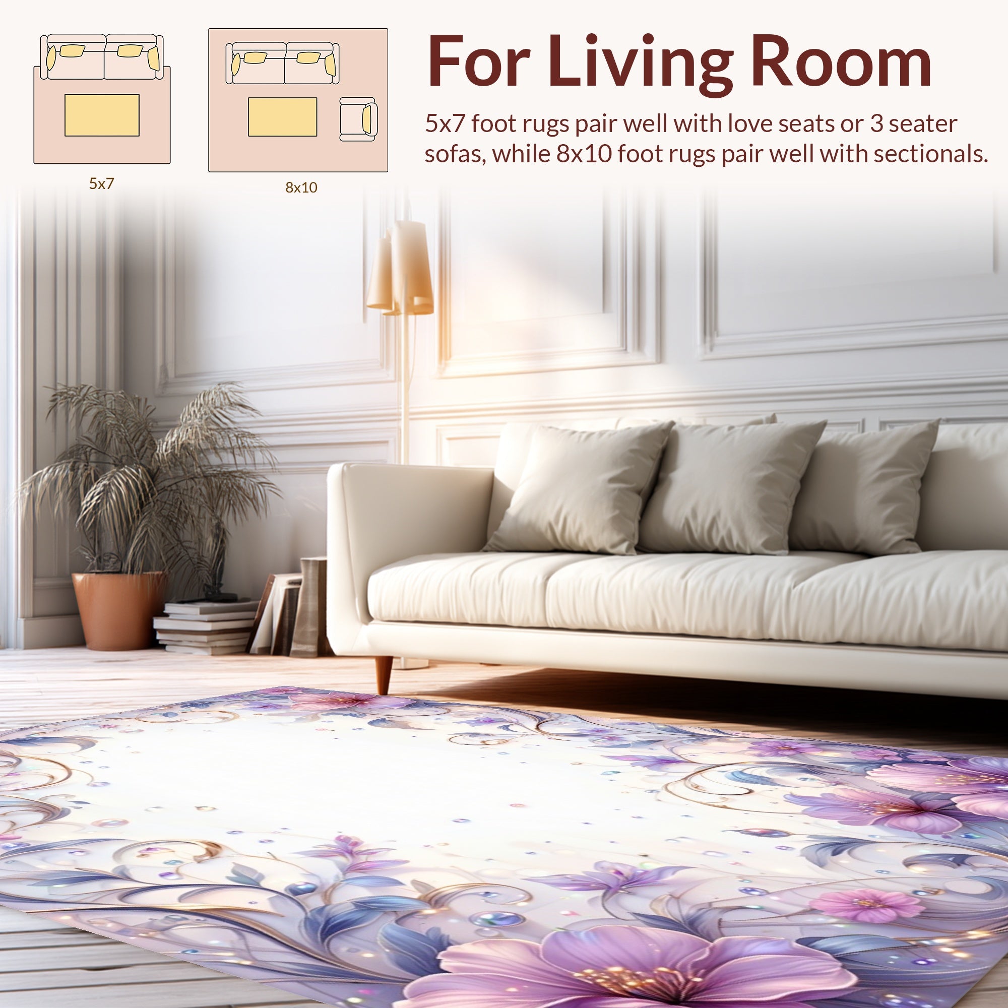 Soft Floral Swirls with Dewdrops Rug