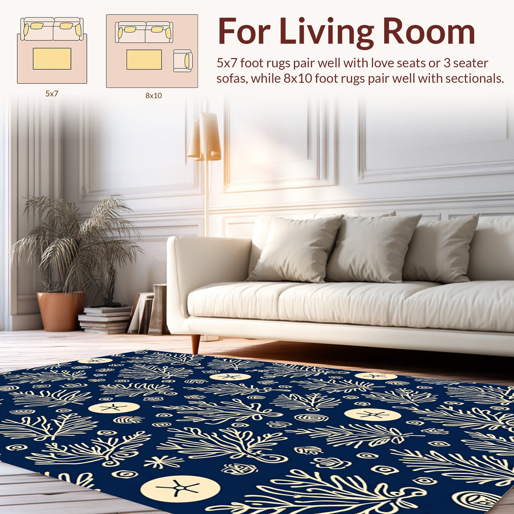 Navy Botanical Floral Motif Rug