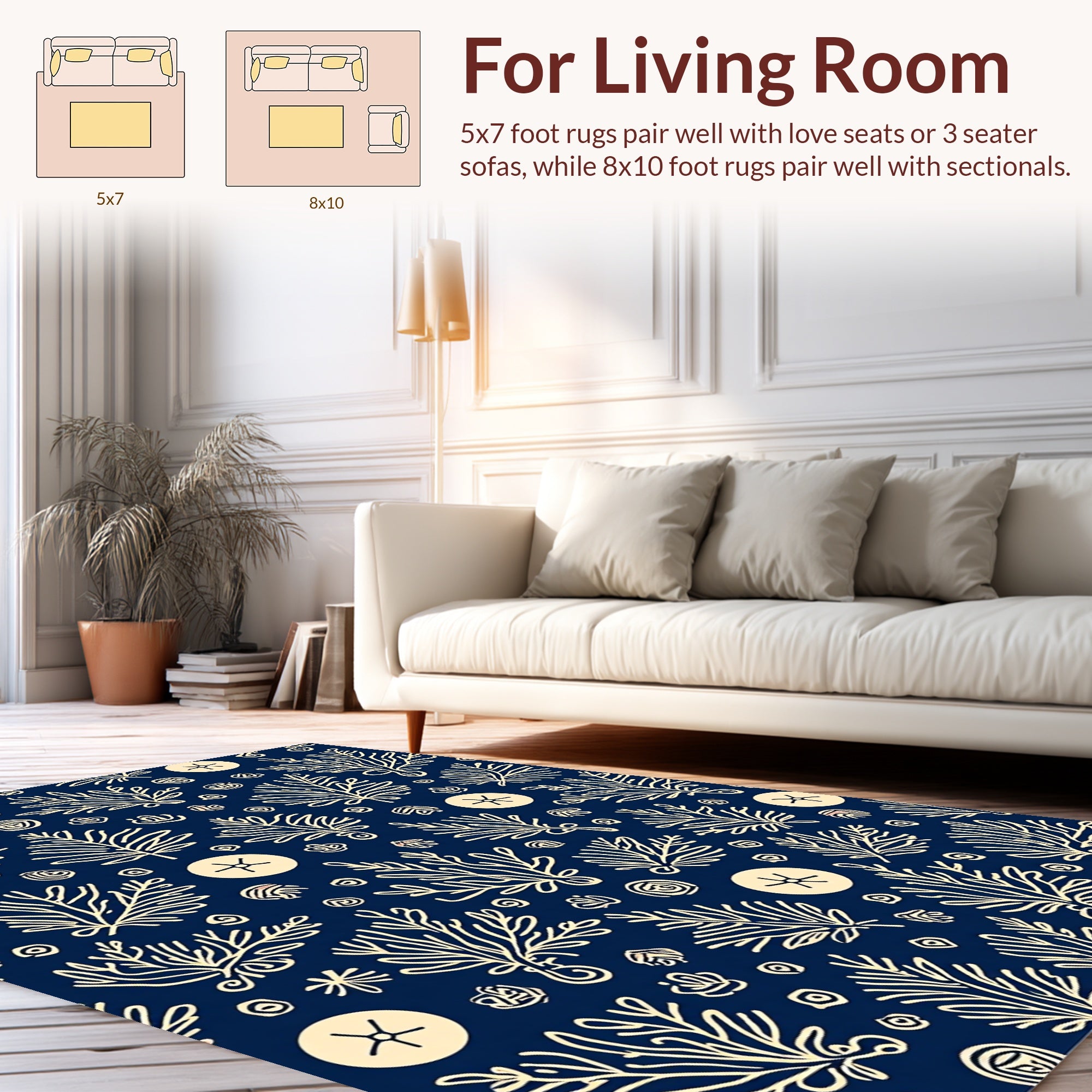 Navy Botanical Floral Motif Rug