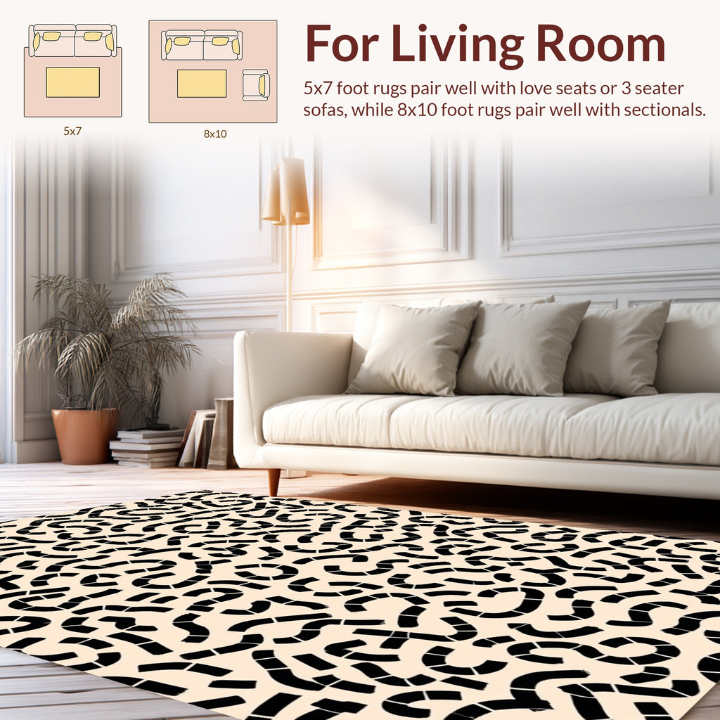 Abstract Black Brushstroke Curve Pattern Rug