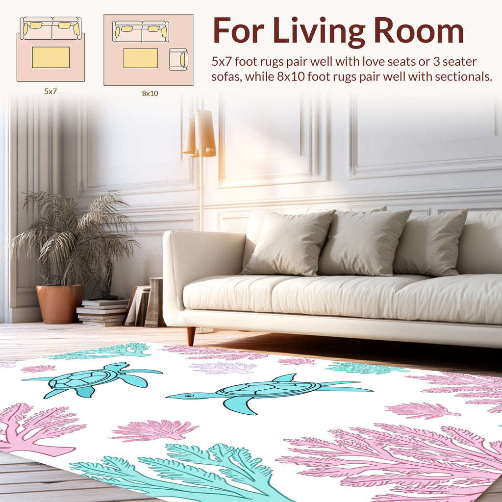 Oceanic Coral Turtle Pattern Rug