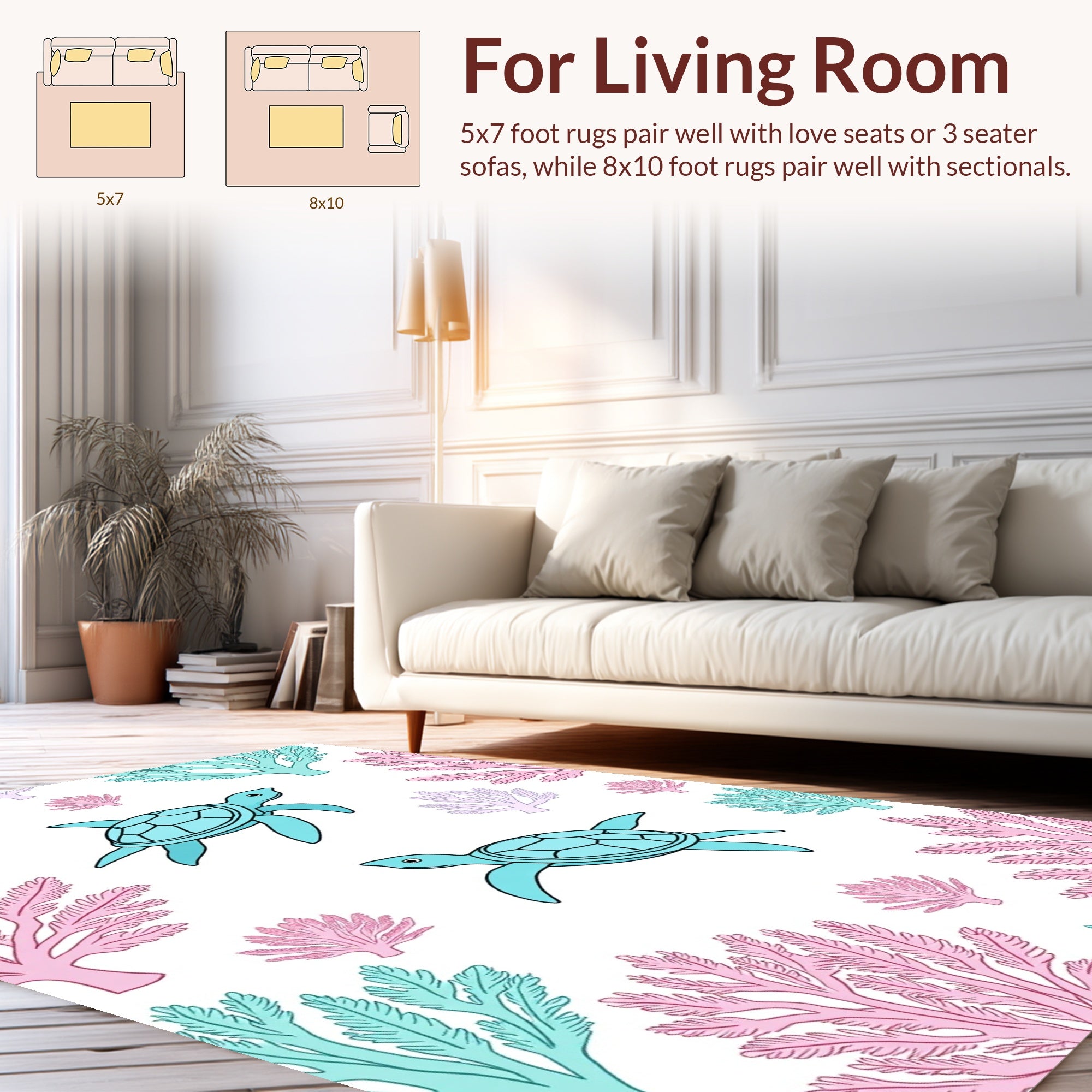 Oceanic Coral Turtle Pattern Rug