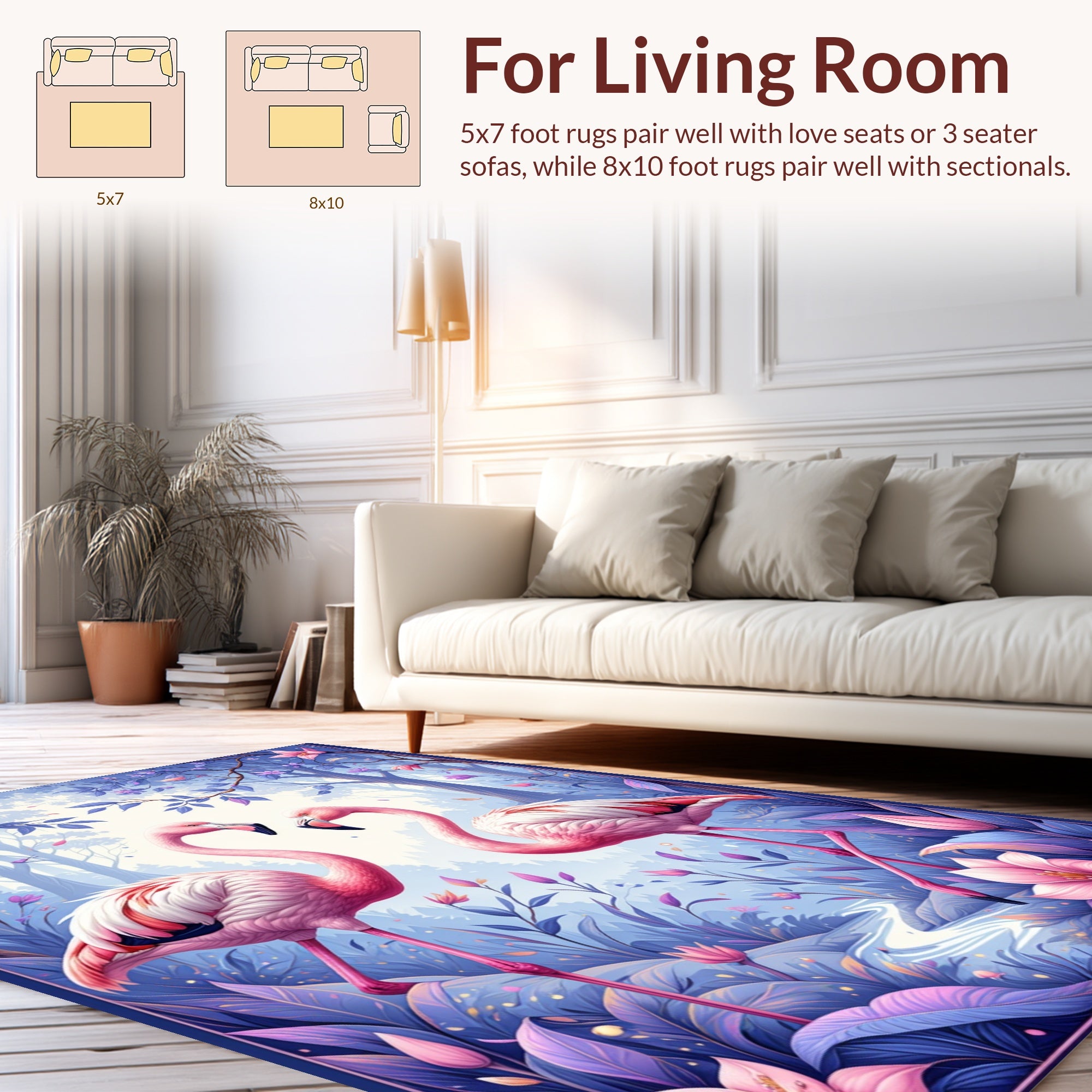 Pink Flamingos With Forest Delight Rug