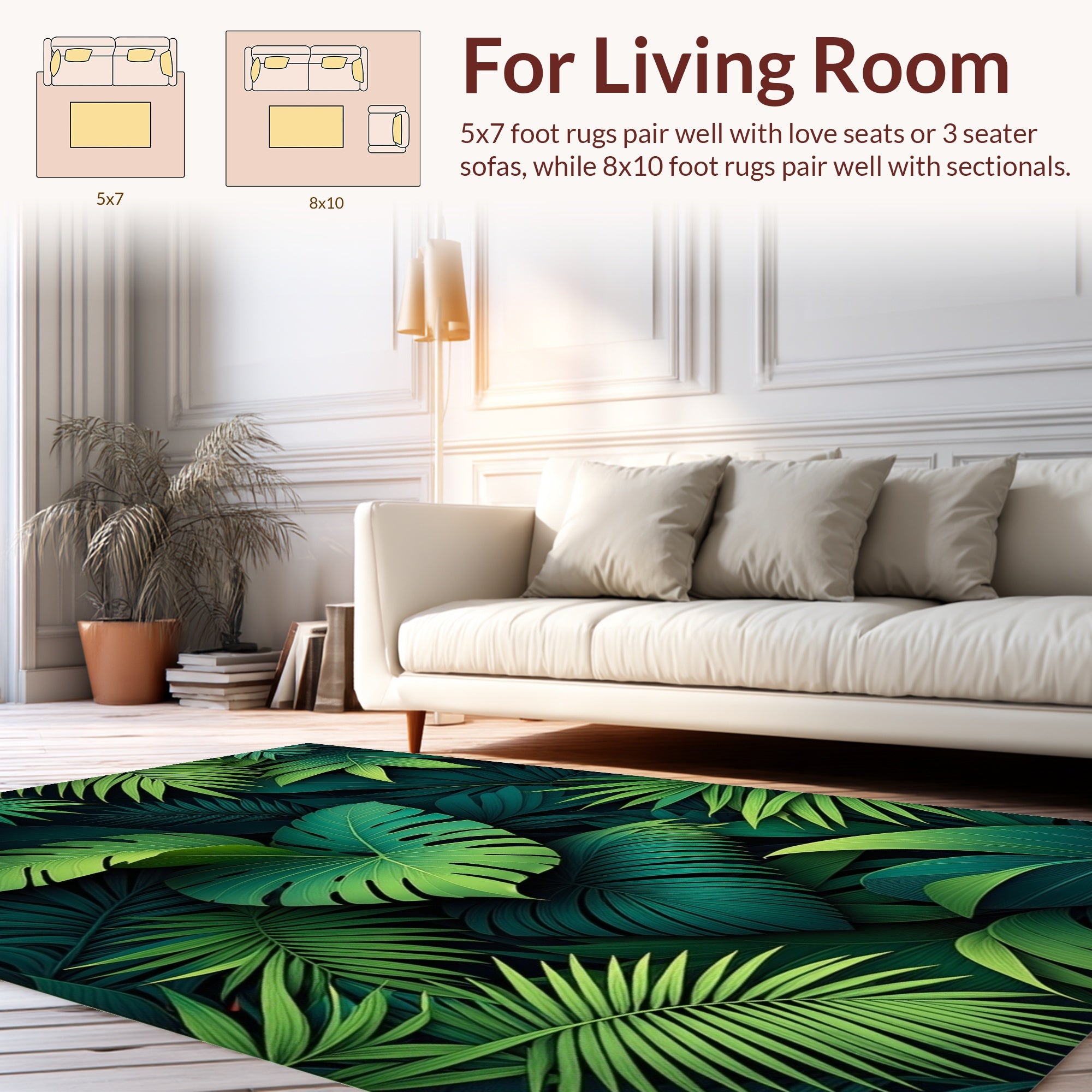 Lush Green Tropical Leaf Pattern Rug