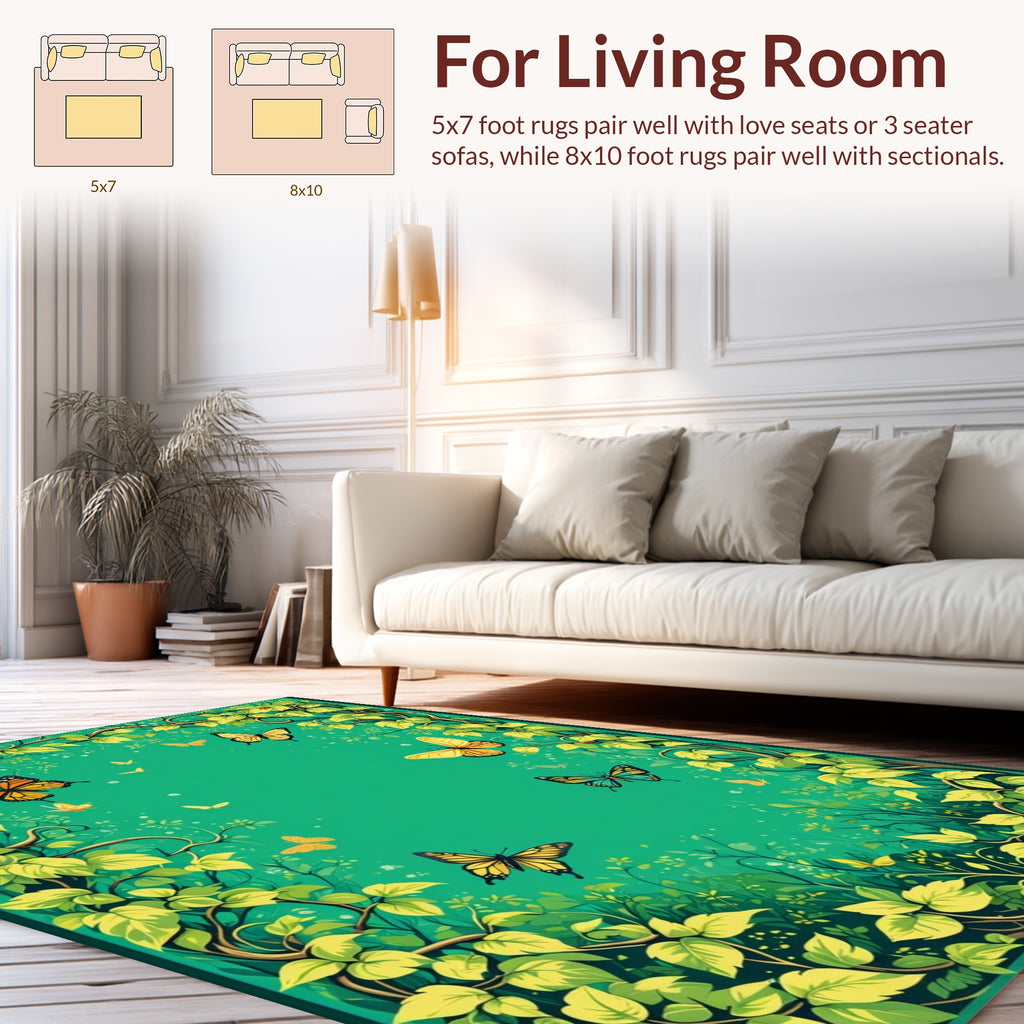 Emerald Glade Butterfly Garden Pattern Rug