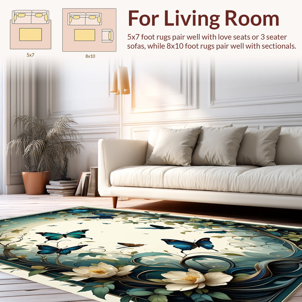 Whimsical Butterfly Floral Nature Design Rug