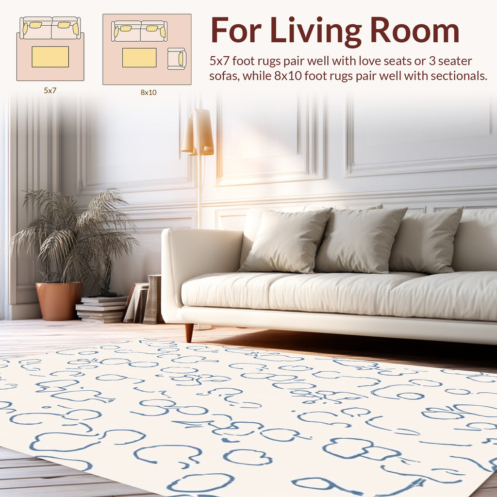 Abstract Organic Blobs Blue Pattern Rug