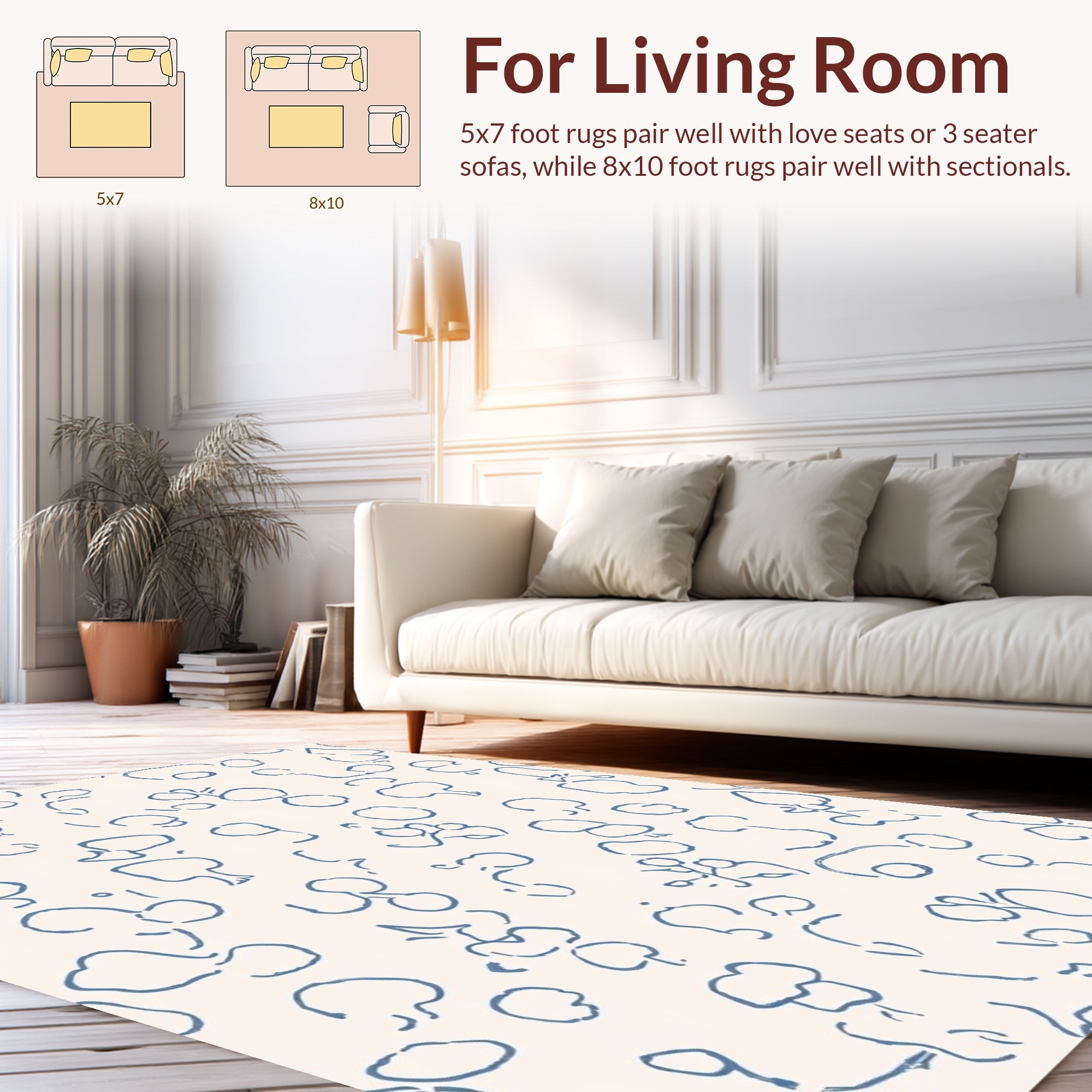 Abstract Organic Blobs Blue Pattern Rug