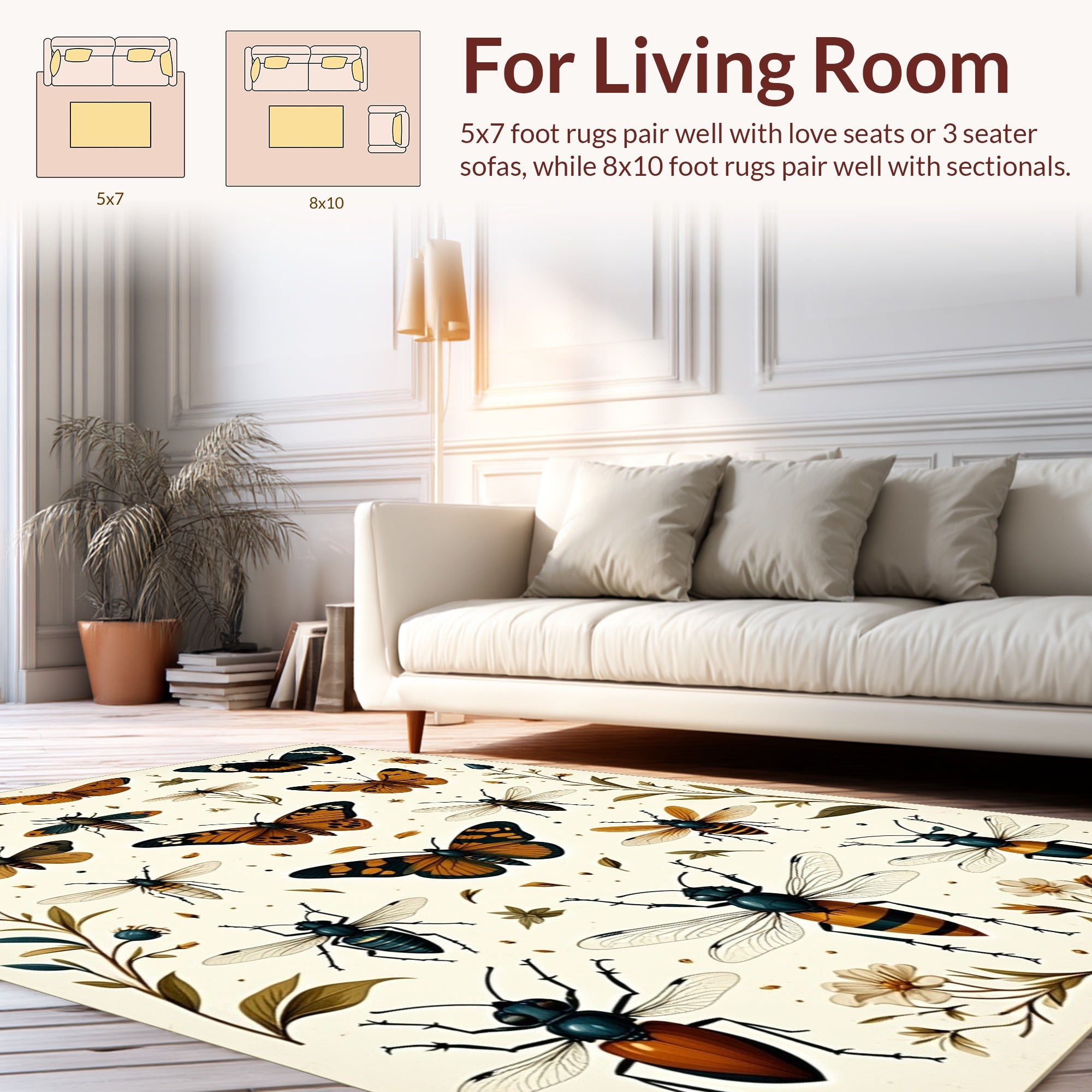 Insect Pattern with Butterflies Dragonflies Rug