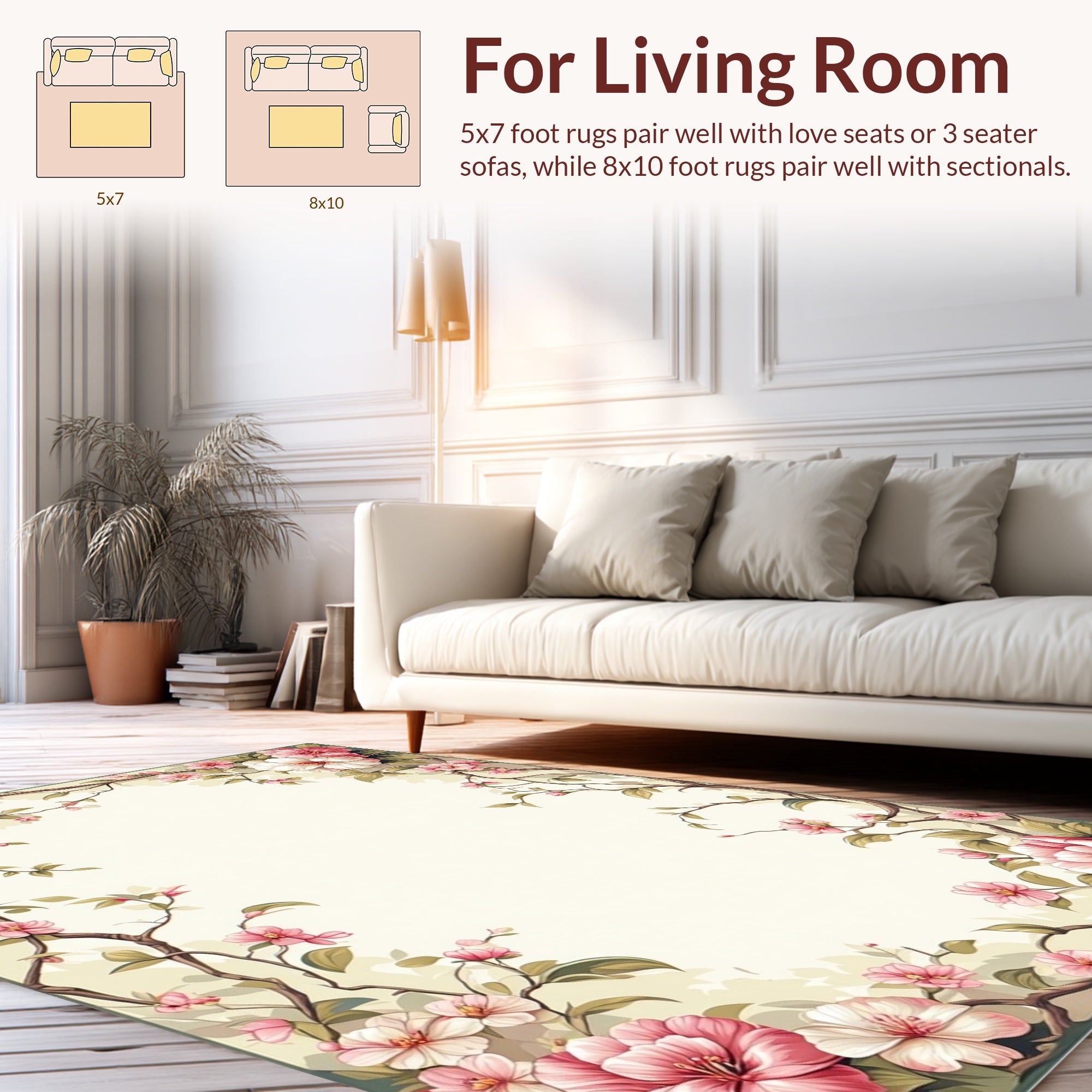 Vintage Floral Branch Blossom Design Rug