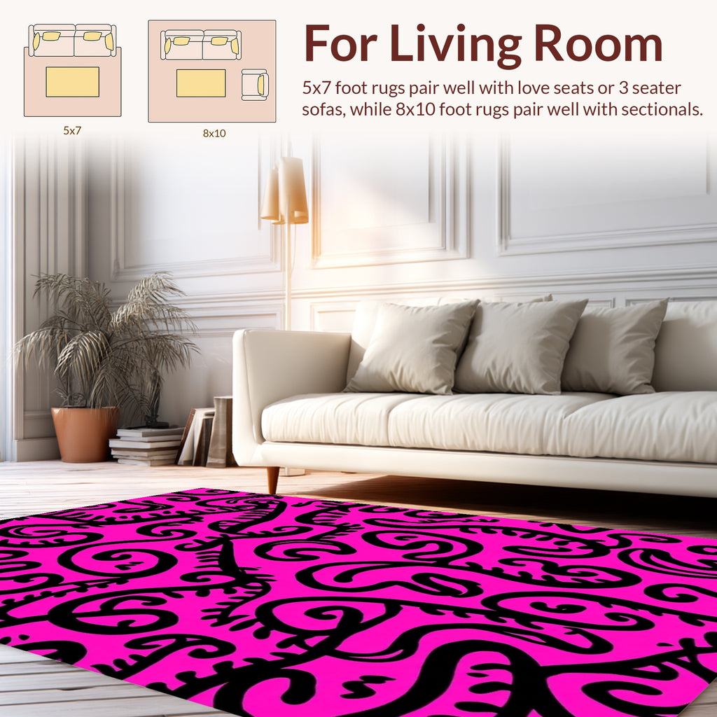 Bold Black Swirls Pattern Rug
