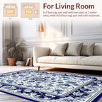 Blue White Floral Scroll Pattern Rug
