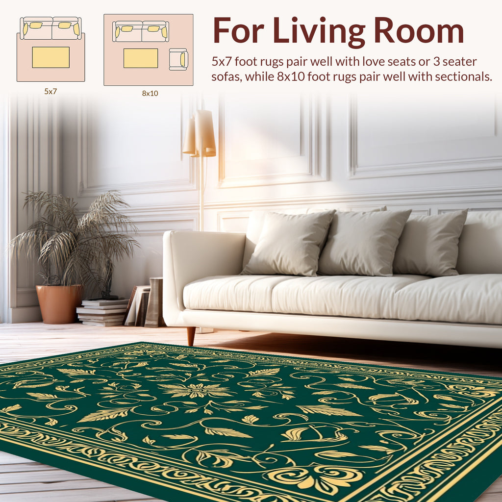 Elegant Golden Floral Vine Design Rug