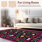 Whimsical Floral Cat Pattern Rug