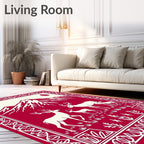 Crimson Deer Family Mountain Scene Rug