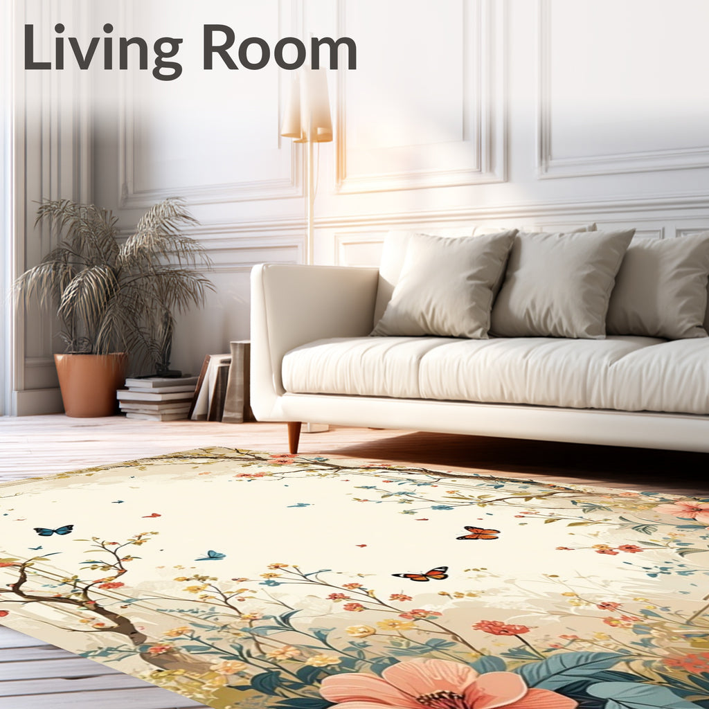 Whimsical Butterfly Floral Branch Design Rug