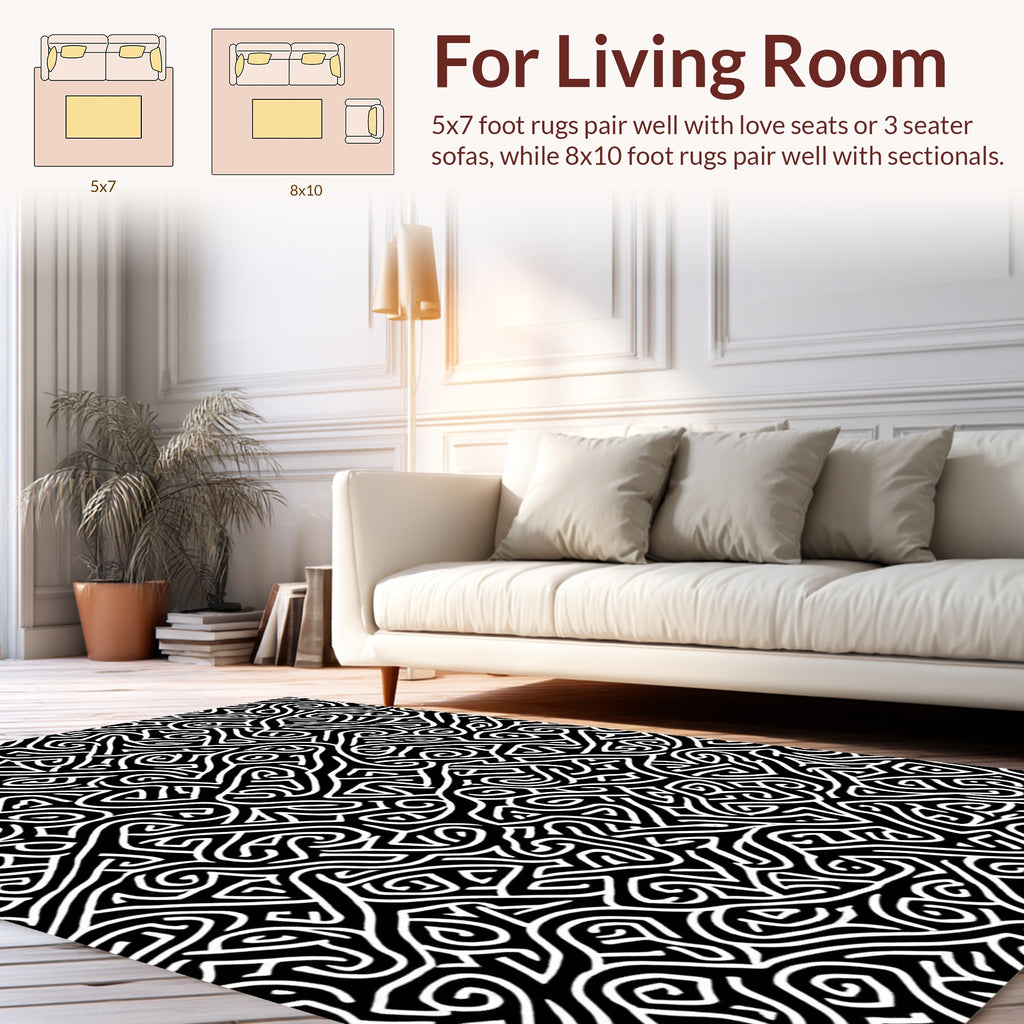 Abstract Black White Swirl Pattern Rug