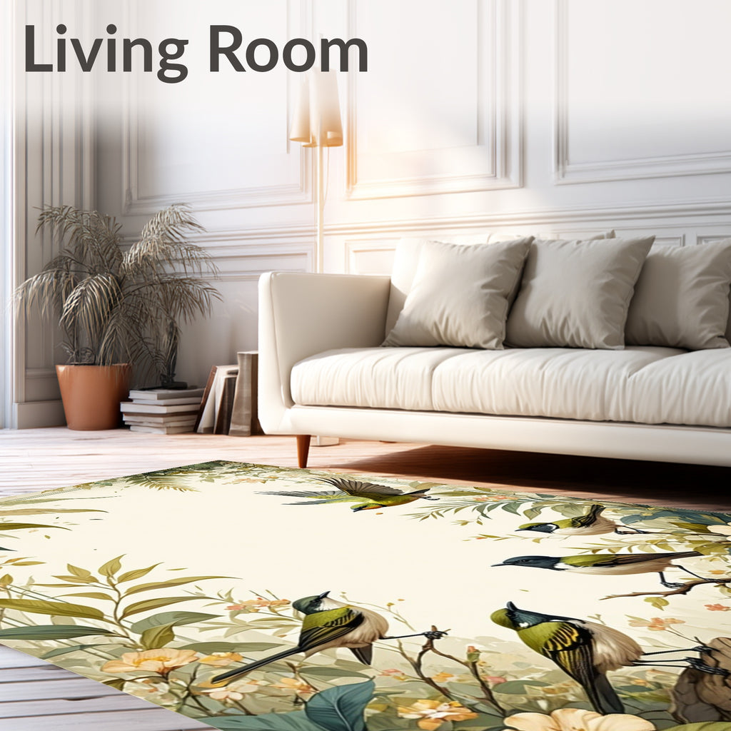 Birds and Lush Foliage Pattern Design Rug
