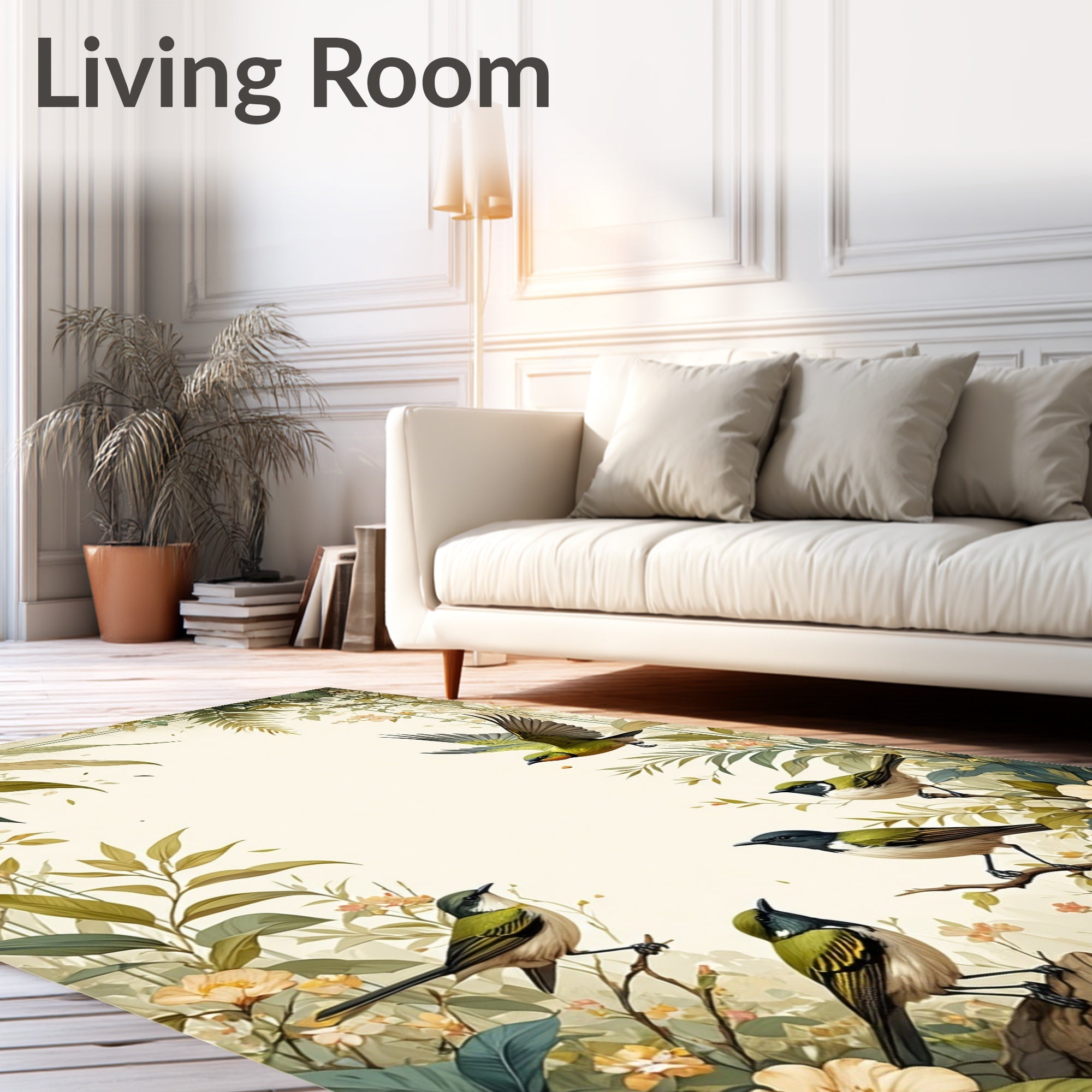 Birds and Lush Foliage Pattern Design Rug