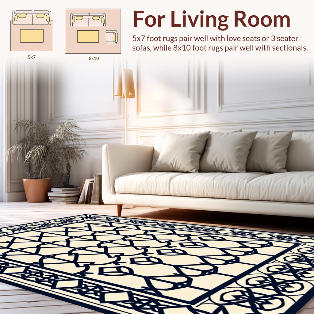 Statement Black Cream Geometric Pattern Rug