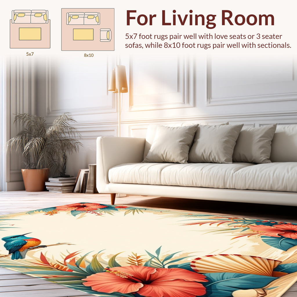 Tropical Bird Hibiscus Floral Design Rug