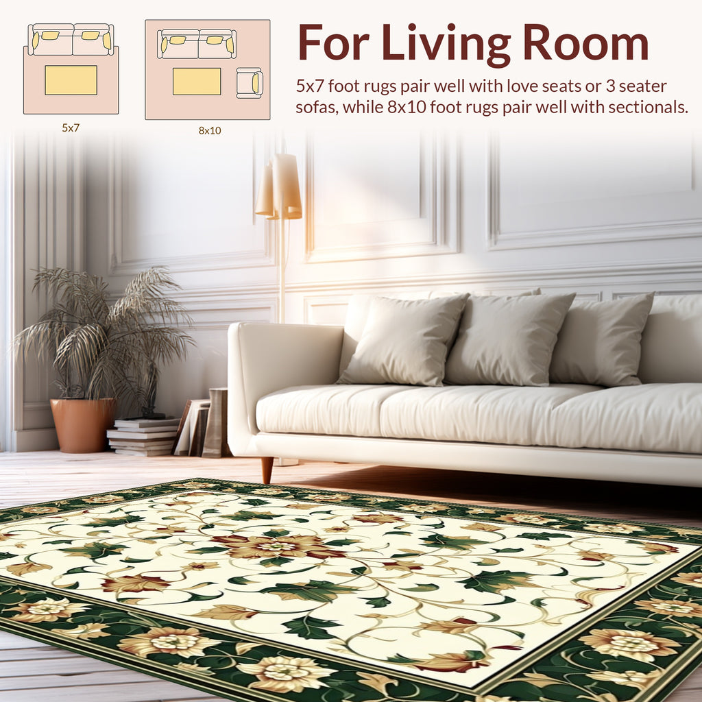 Classic Floral Vines Cream Border Rug