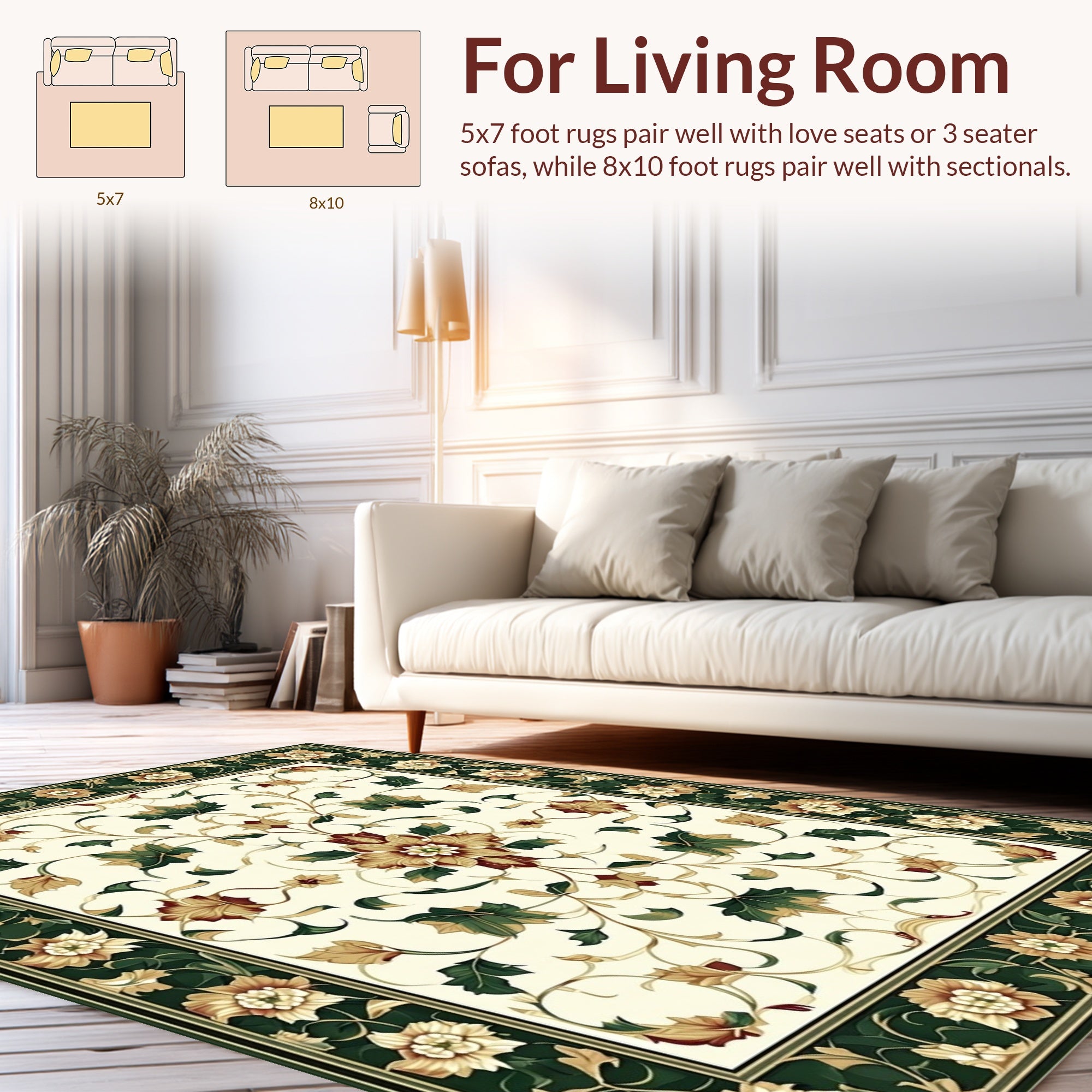 Classic Floral Vines Cream Border Rug