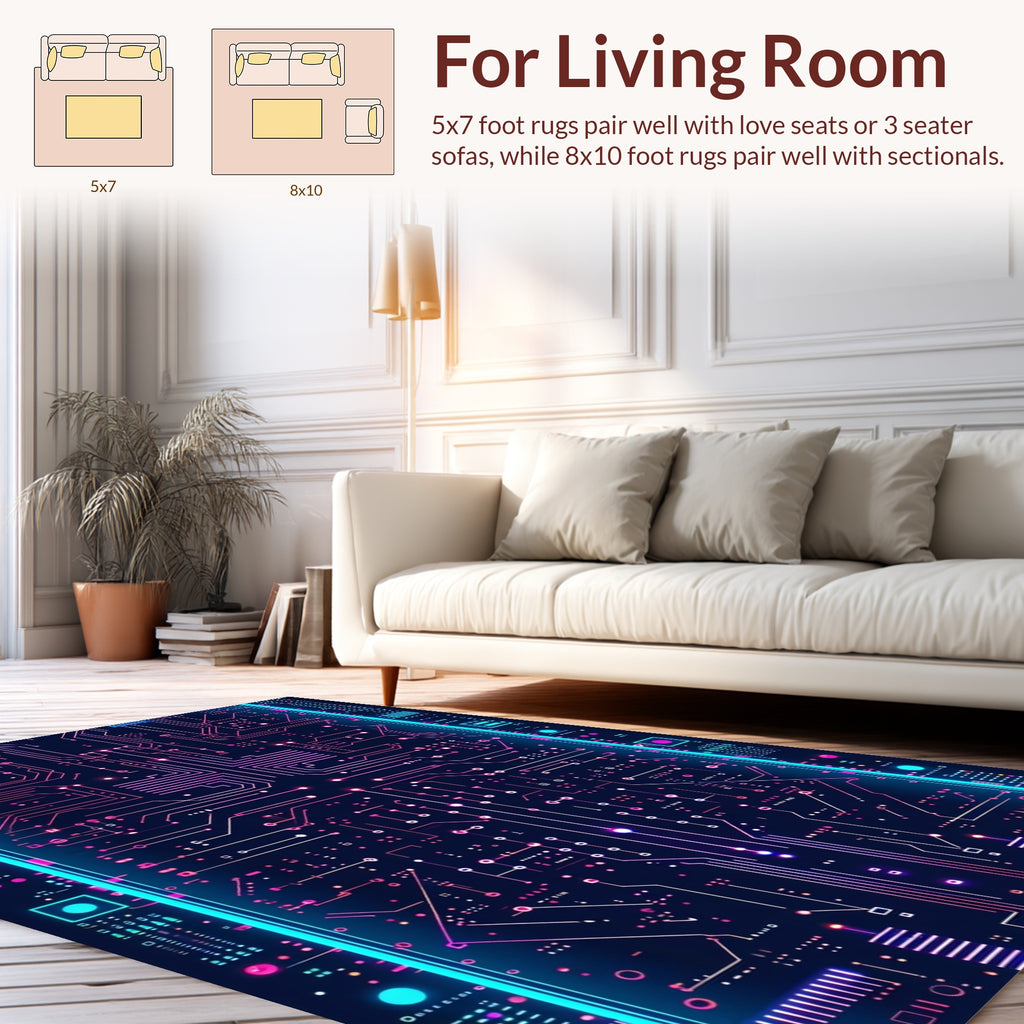 Circuit Board Neon Pattern Rug