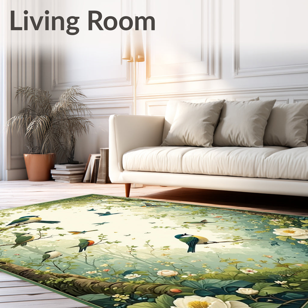 Whimsical Bird Floral Woodland Design Rug
