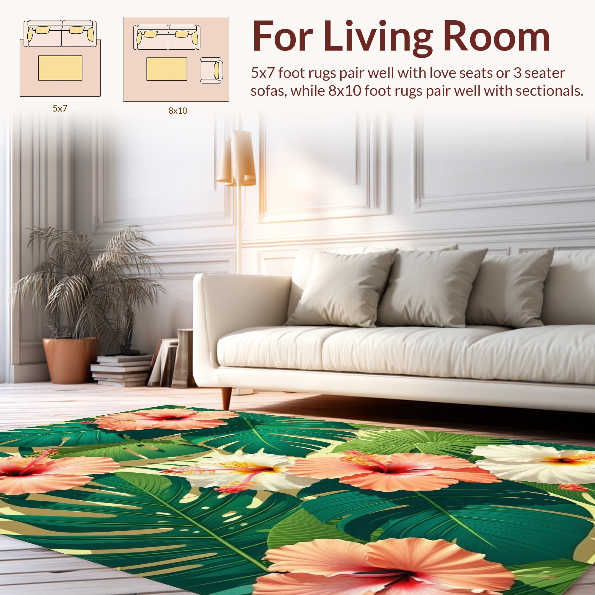 Tropical Hibiscus Flower Botanical Print Rug