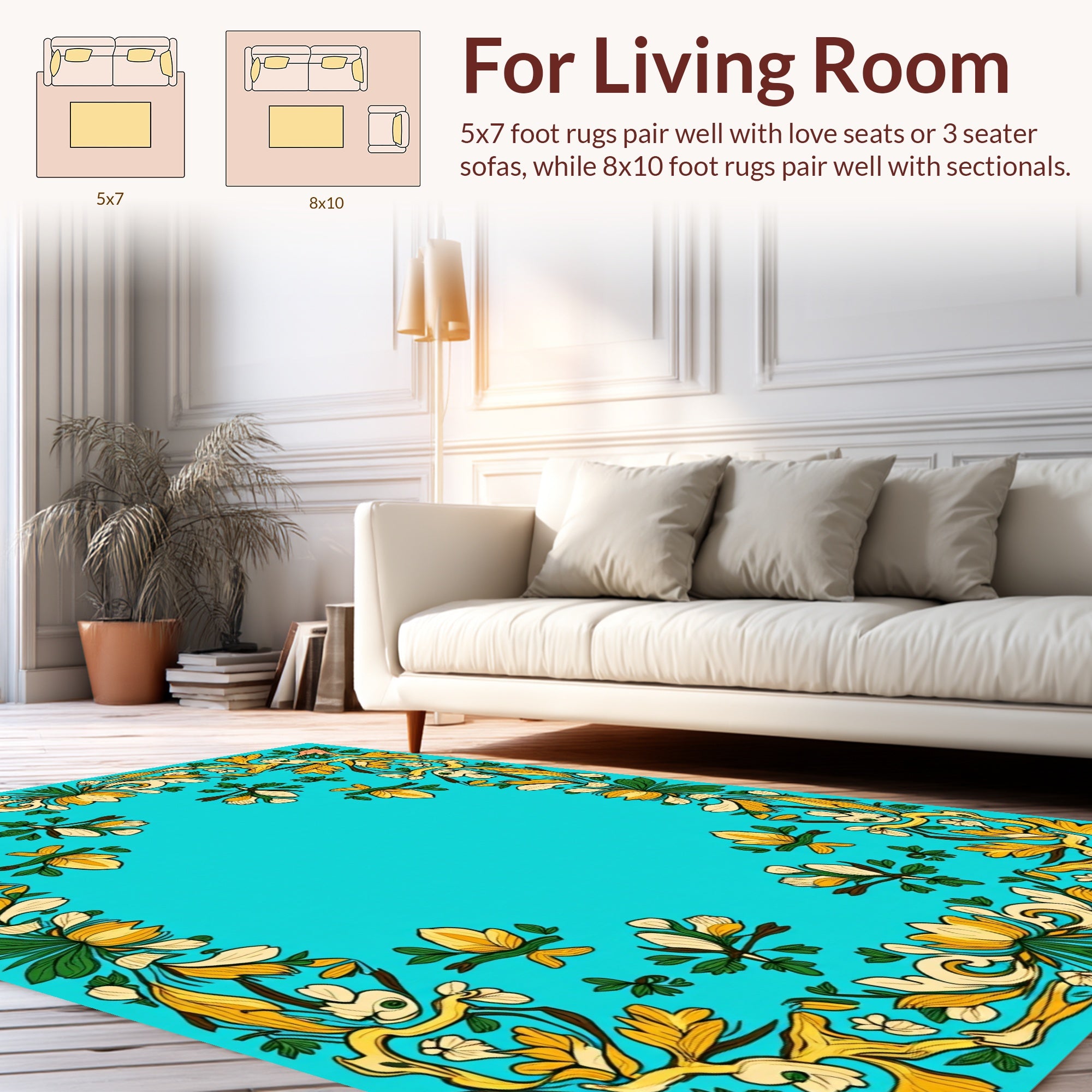 Elegant Yellow Floral Border Pattern Rug